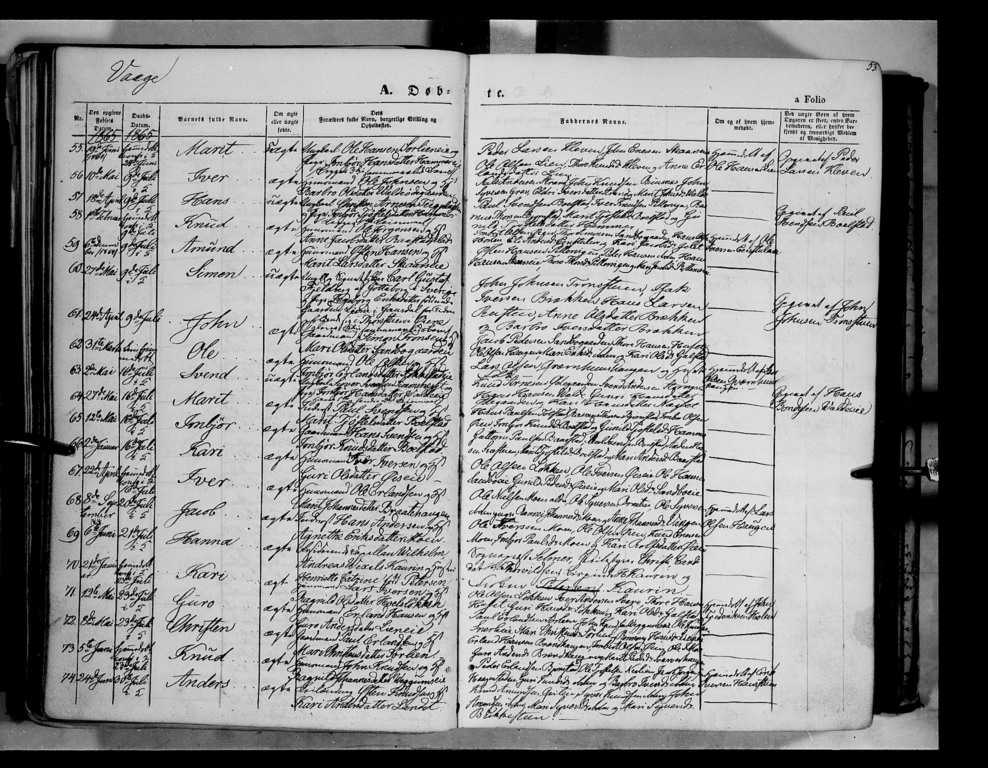 Vågå prestekontor, AV/SAH-PREST-076/H/Ha/Haa/L0006: Ministerialbok nr. 6 /1, 1856-1872, s. 53