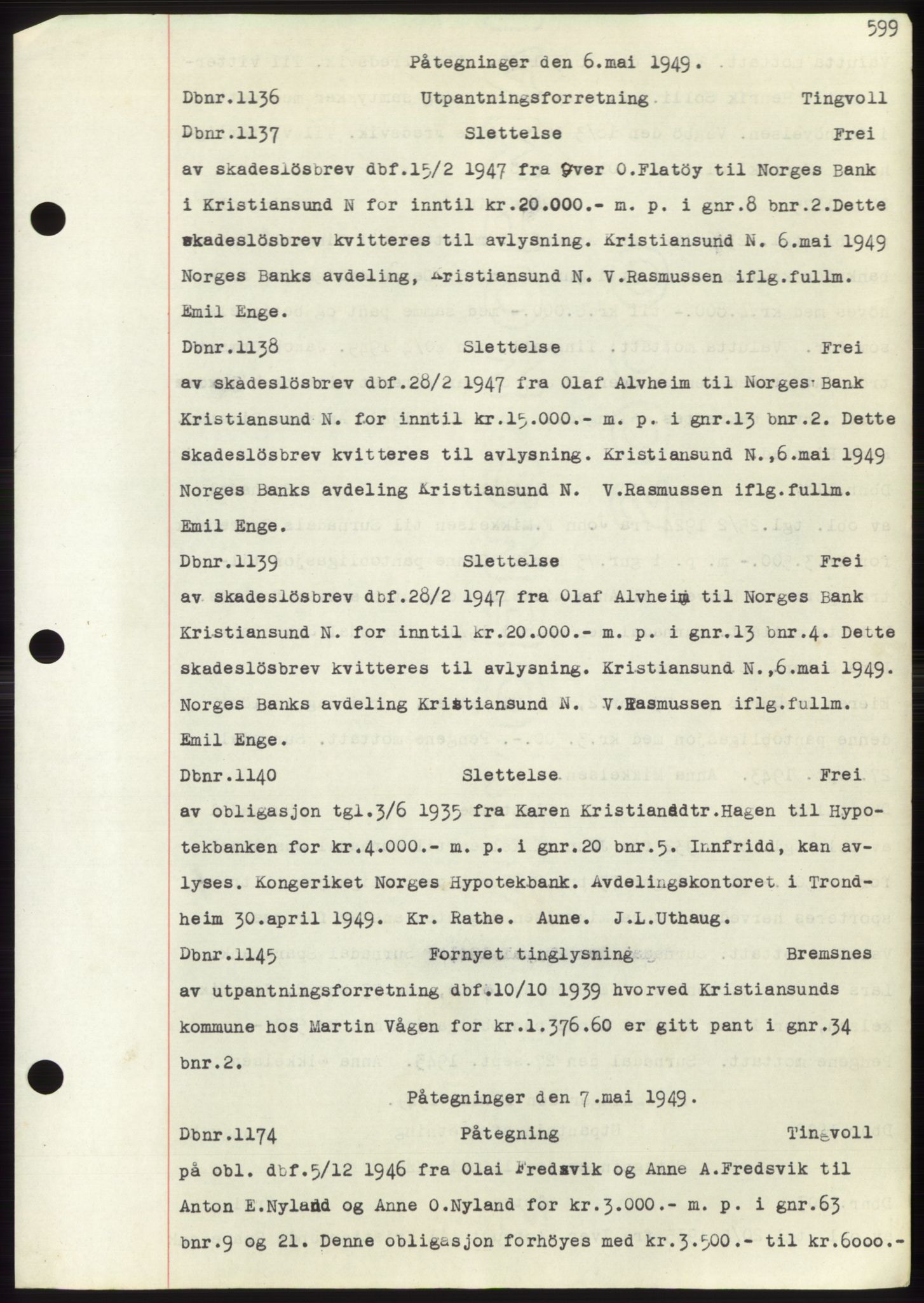 Nordmøre sorenskriveri, SAT/A-4132/1/2/2Ca: Pantebok nr. C82b, 1946-1951, Dagboknr: 1136/1949