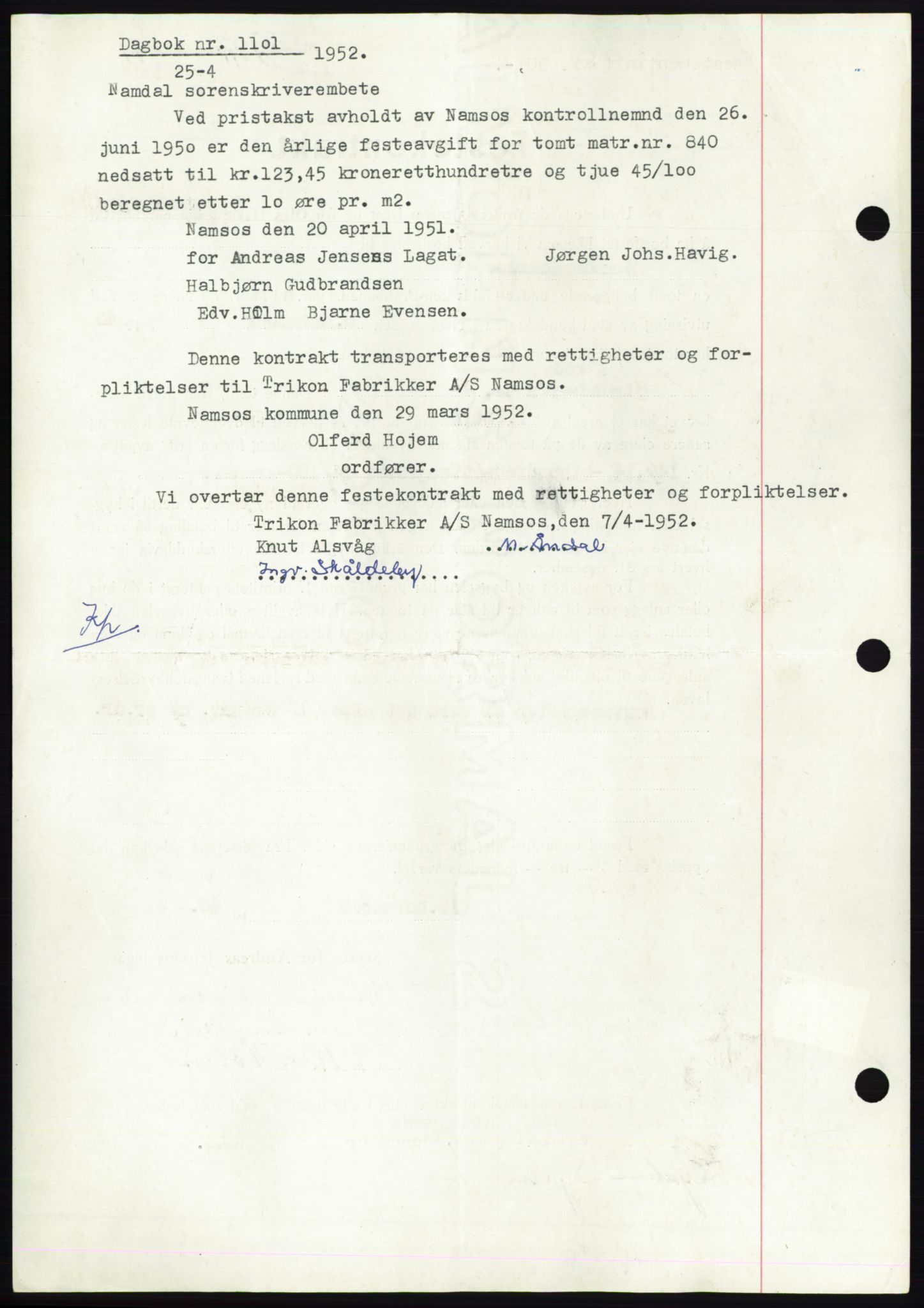Namdal sorenskriveri, SAT/A-4133/1/2/2C: Pantebok nr. -, 1949-1949, Dagboknr: 1101/1949
