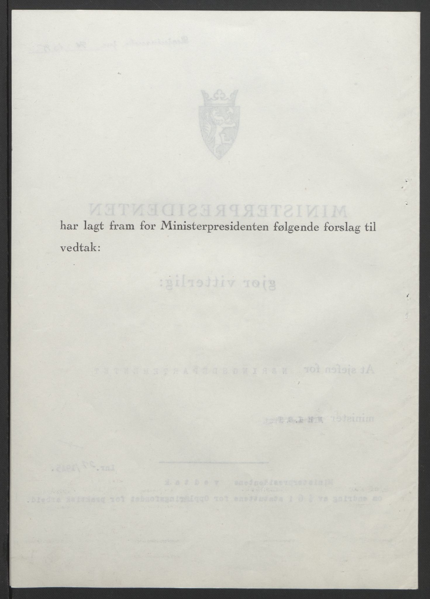 NS-administrasjonen 1940-1945 (Statsrådsekretariatet, de kommisariske statsråder mm), RA/S-4279/D/Db/L0101/0001: -- / Lover og vedtak, 1945, s. 246