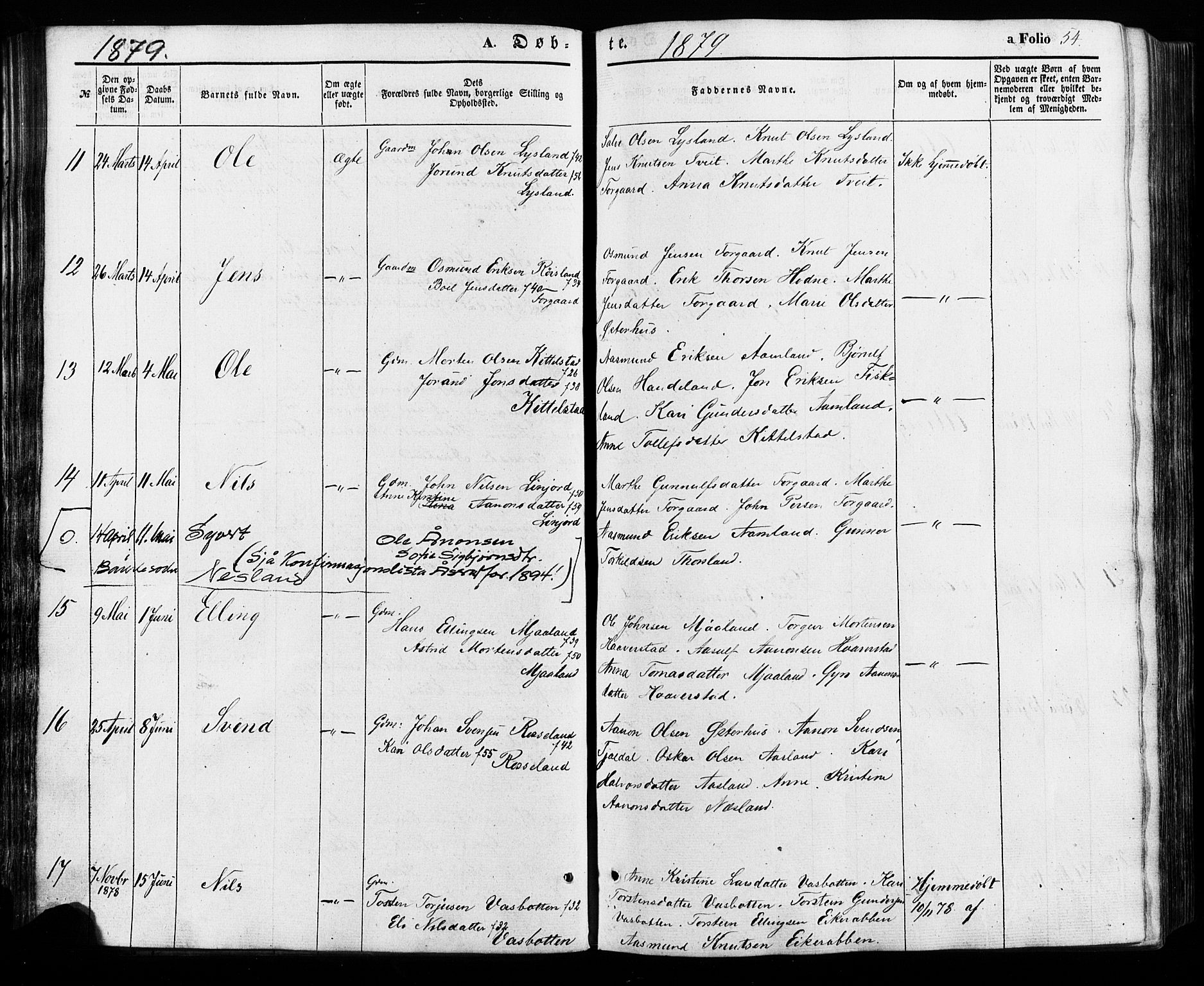Åseral sokneprestkontor, AV/SAK-1111-0051/F/Fa/L0002: Ministerialbok nr. A 2, 1854-1884, s. 54