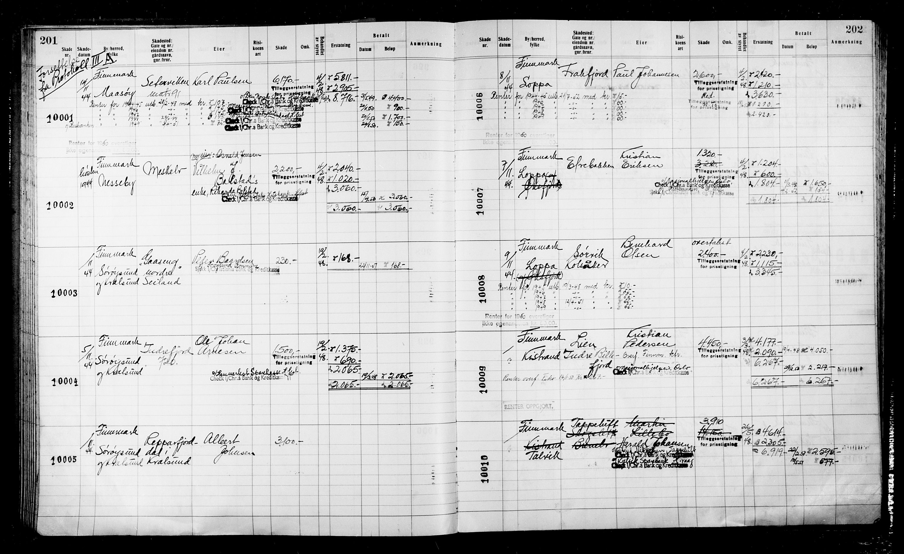 Krigsskadetrygdene for bygninger og løsøre, RA/S-1548/V/L0043: Bygning, ikke trygdet., 1940-1945, s. 201-202