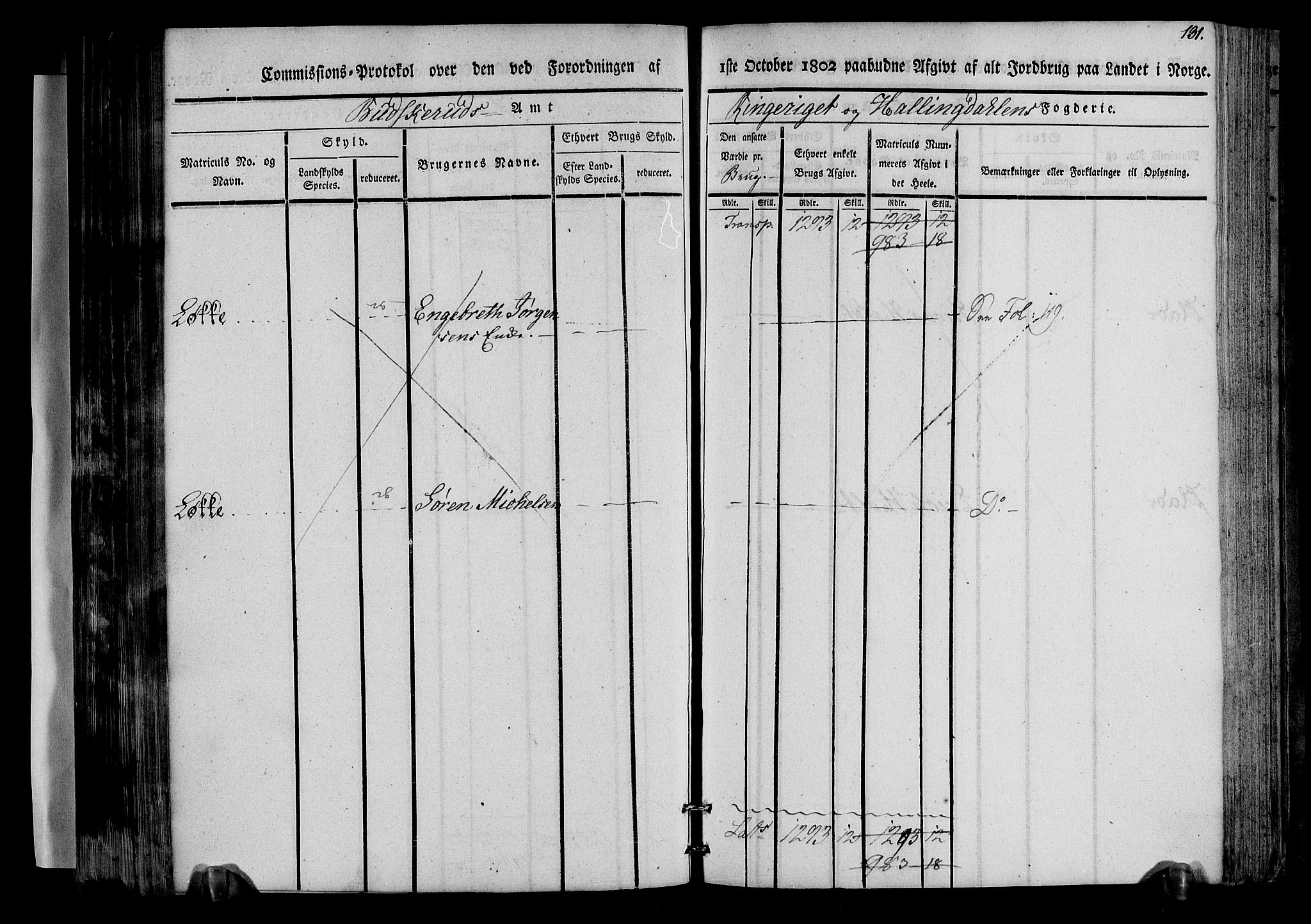 Rentekammeret inntil 1814, Realistisk ordnet avdeling, AV/RA-EA-4070/N/Ne/Nea/L0045: Ringerike og Hallingdal fogderi. Kommisjonsprotokoll for Norderhov prestegjeld, 1803, s. 134