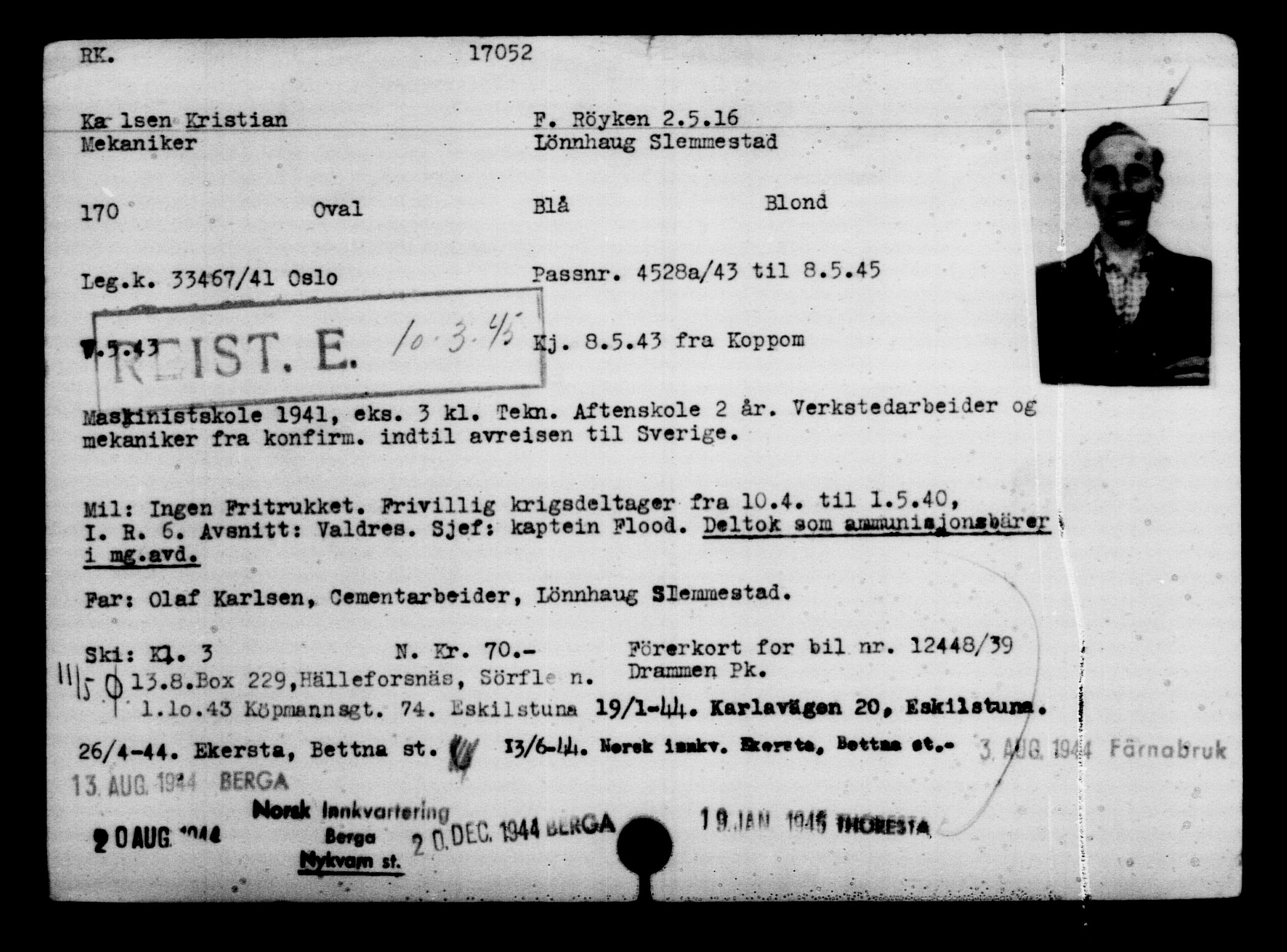 Den Kgl. Norske Legasjons Flyktningskontor, AV/RA-S-6753/V/Va/L0008: Kjesäterkartoteket.  Flyktningenr. 15700-18547, 1940-1945, s. 1483