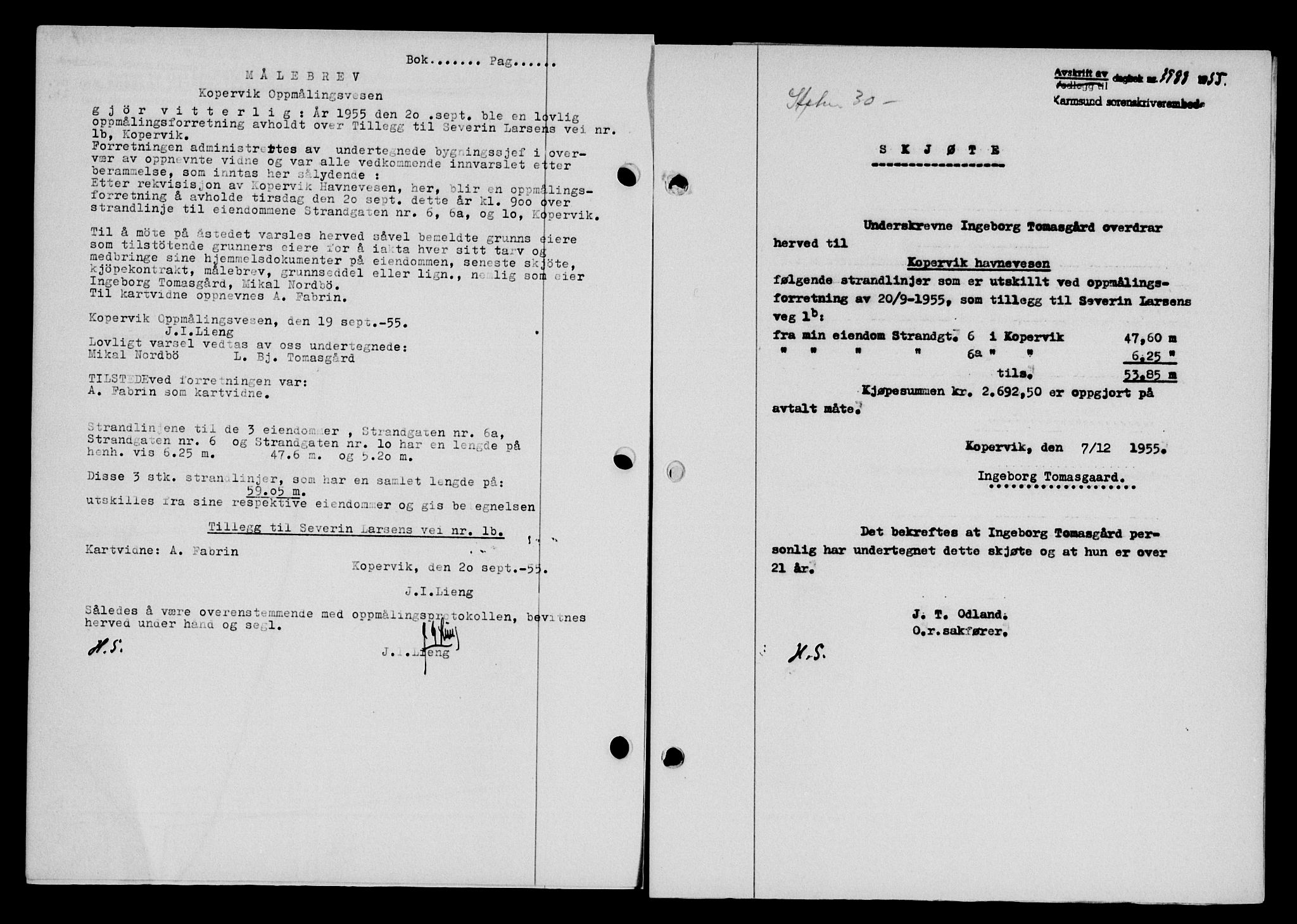 Karmsund sorenskriveri, SAST/A-100311/01/II/IIB/L0118: Pantebok nr. 98A, 1955-1956, Dagboknr: 3988/1955
