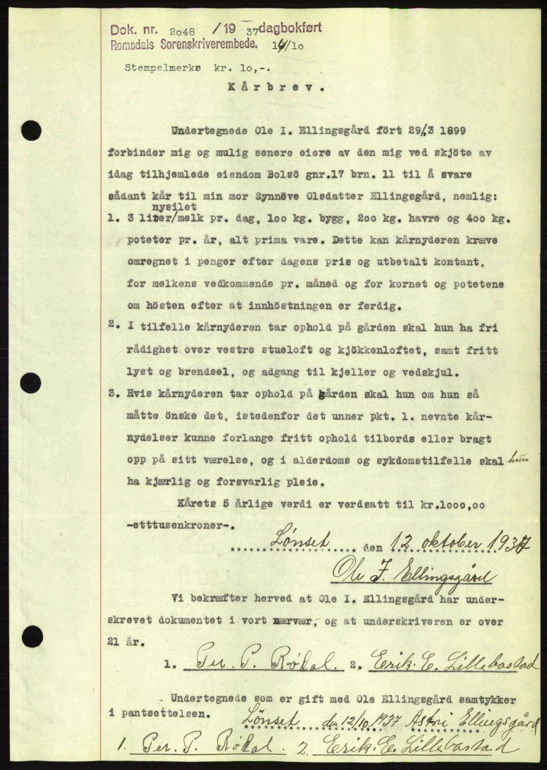 Romsdal sorenskriveri, SAT/A-4149/1/2/2C: Pantebok nr. A4, 1937-1938, Dagboknr: 2048/1937