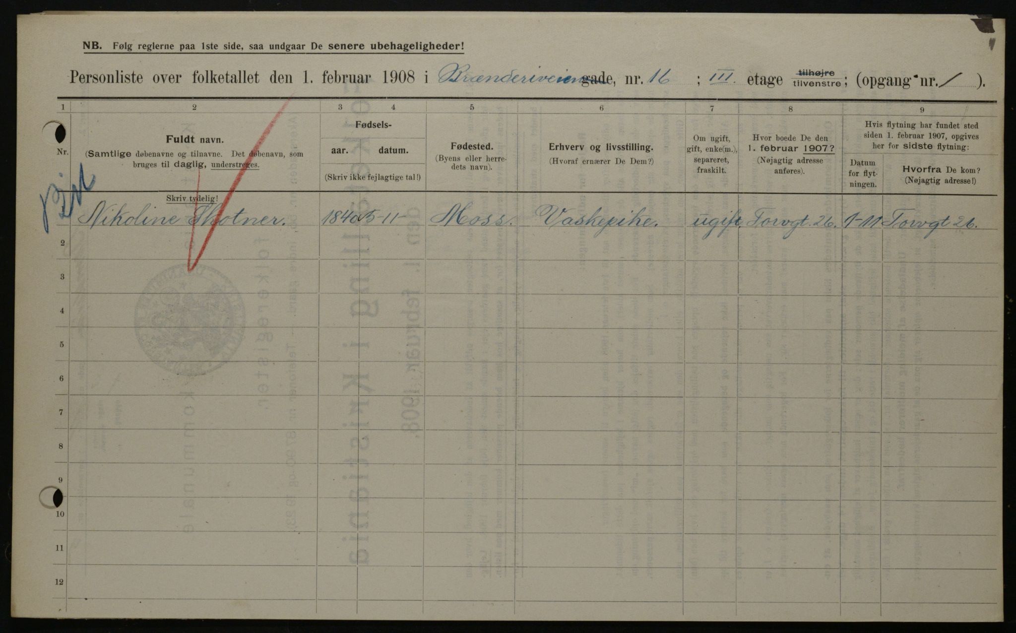 OBA, Kommunal folketelling 1.2.1908 for Kristiania kjøpstad, 1908, s. 8345