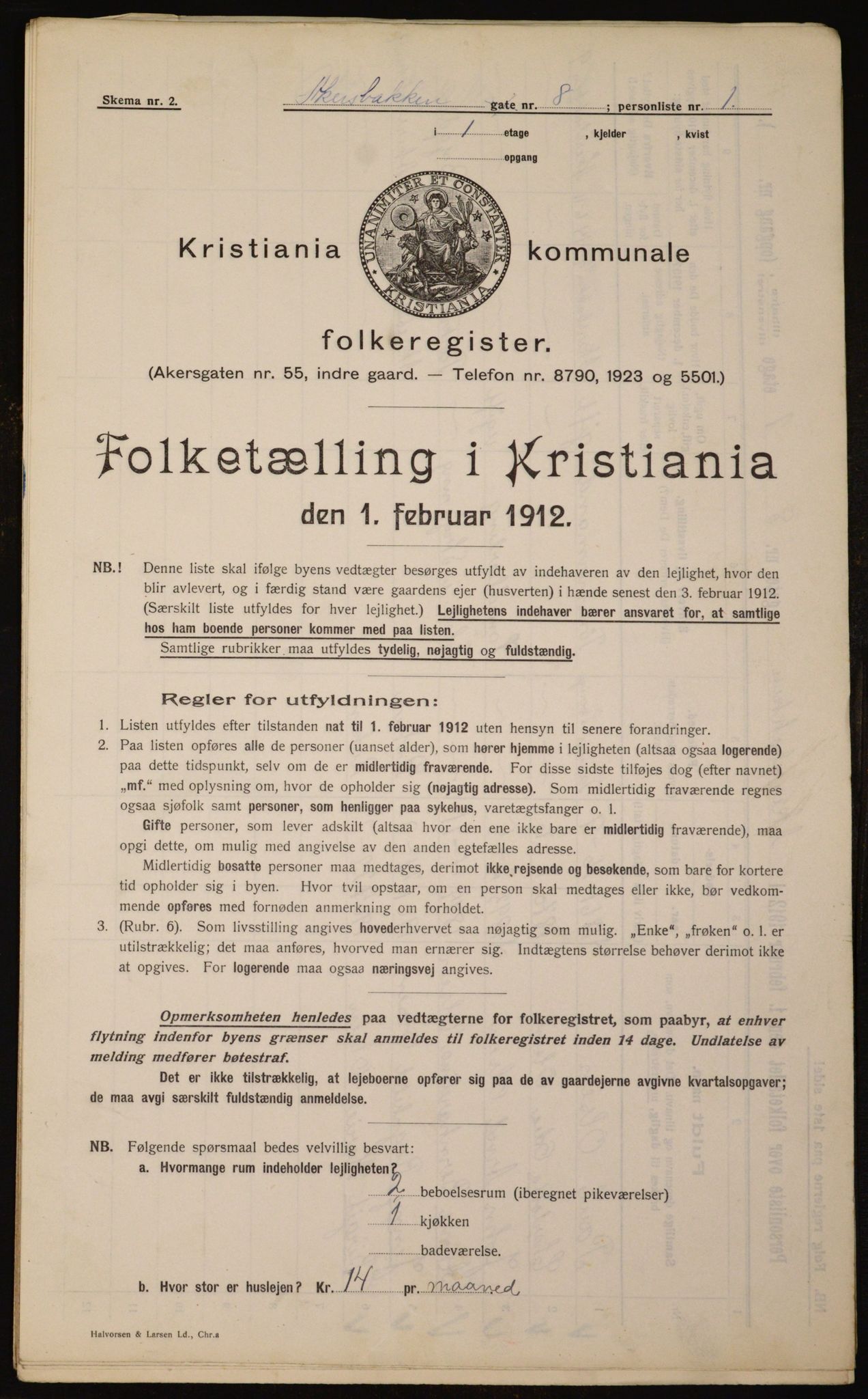 OBA, Kommunal folketelling 1.2.1912 for Kristiania, 1912, s. 33