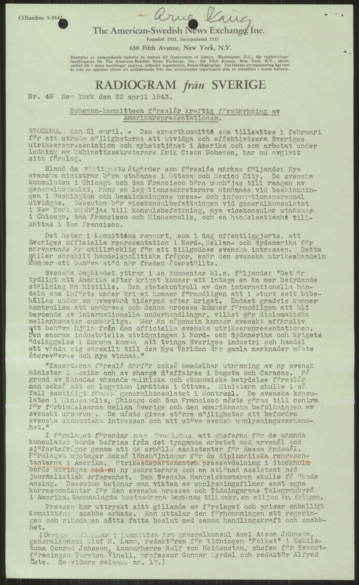 Lie, Trygve, RA/PA-1407/D/L0006: Blandet og privat korrespondanse., 1941-1960, s. 311