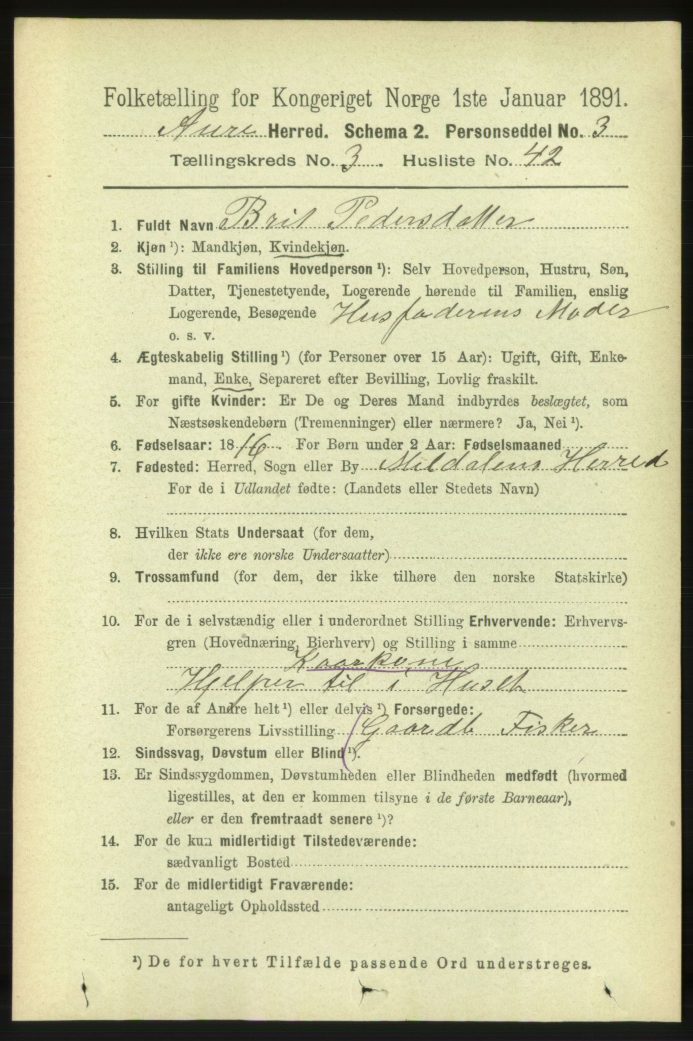 RA, Folketelling 1891 for 1569 Aure herred, 1891, s. 1834