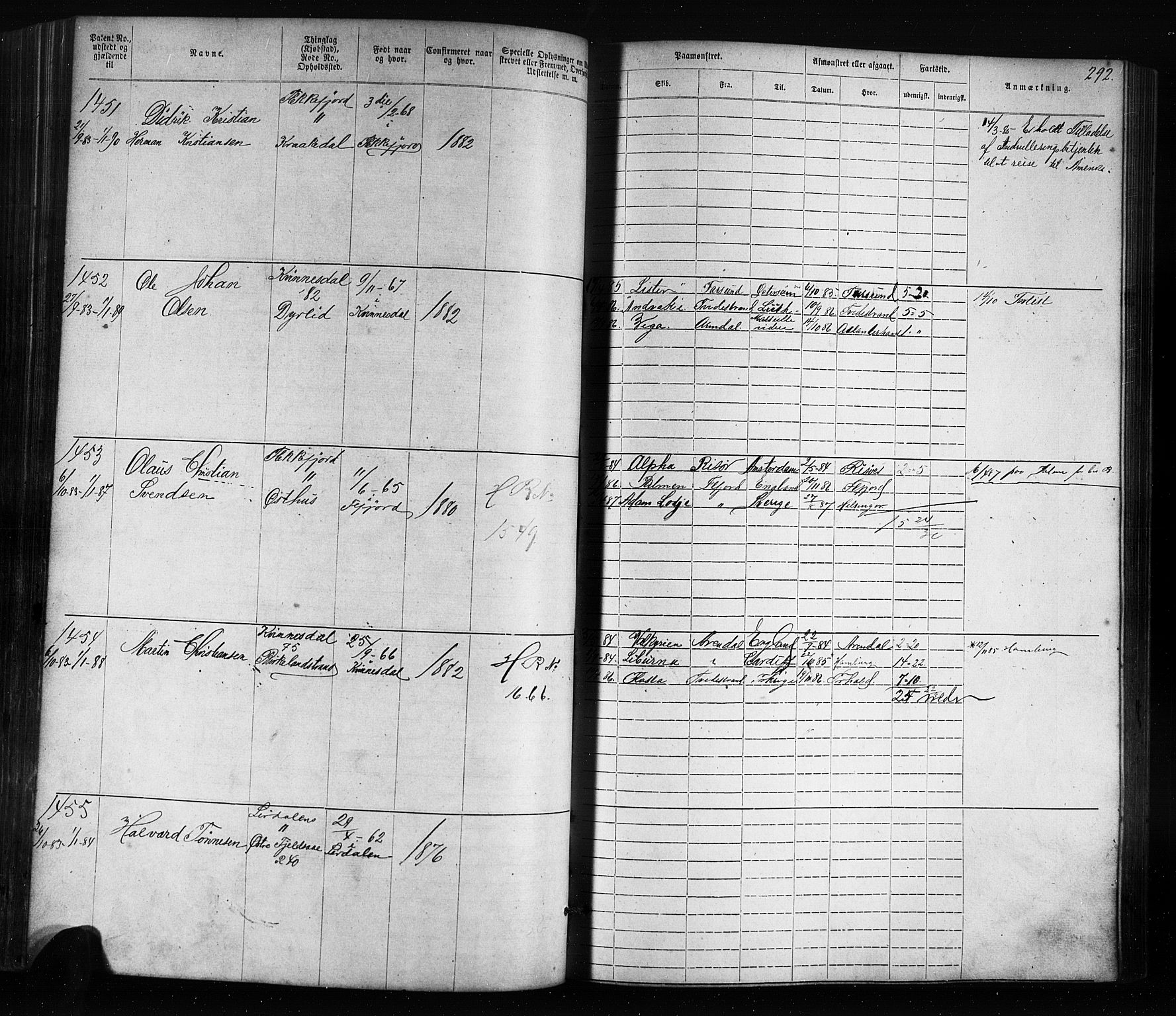 Flekkefjord mønstringskrets, SAK/2031-0018/F/Fa/L0005: Annotasjonsrulle nr 1-1915 med register, Æ-2, 1868-1896, s. 315