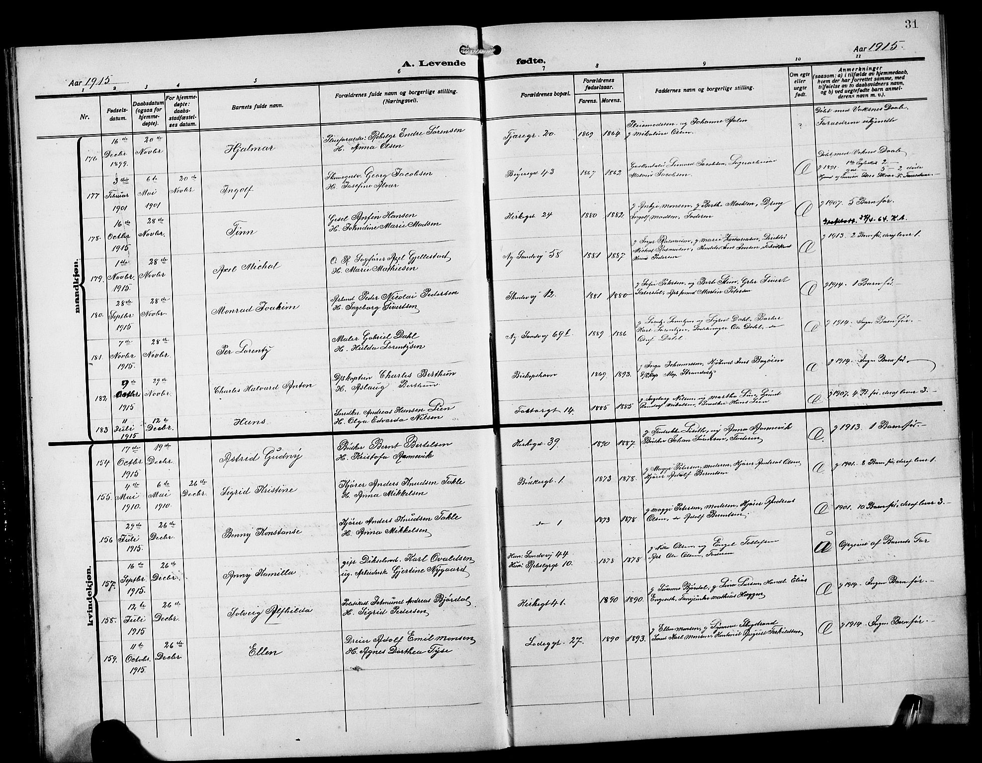 Sandviken Sokneprestembete, AV/SAB-A-77601/H/Hb/L0005: Klokkerbok nr. B 2, 1914-1925, s. 31