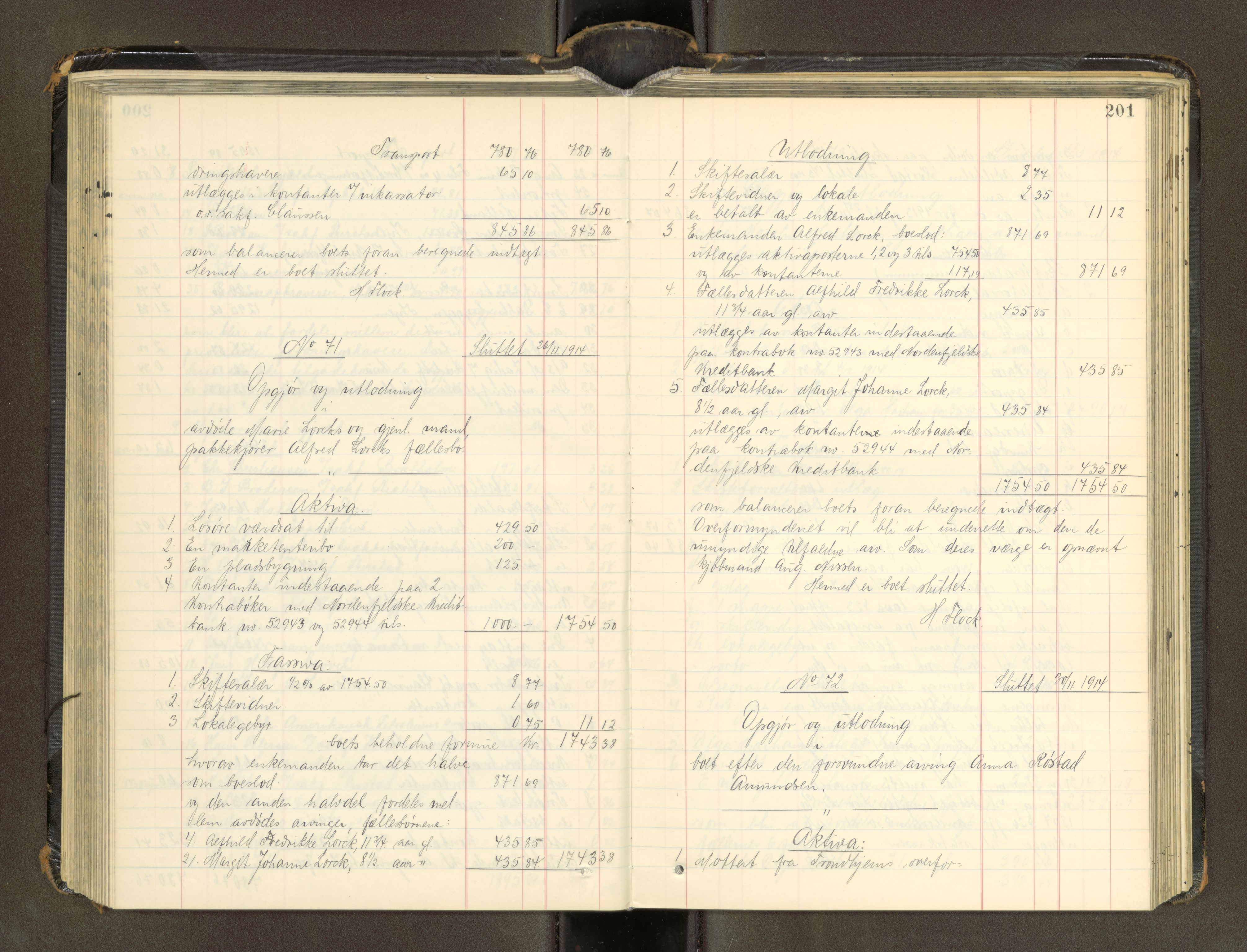 Trondheim byfogd, AV/SAT-A-0003/1/3/3A/L0041: Skifteutlodningsprotokoll - 1710-5/2. (m/ register), 1913-1916, s. 201