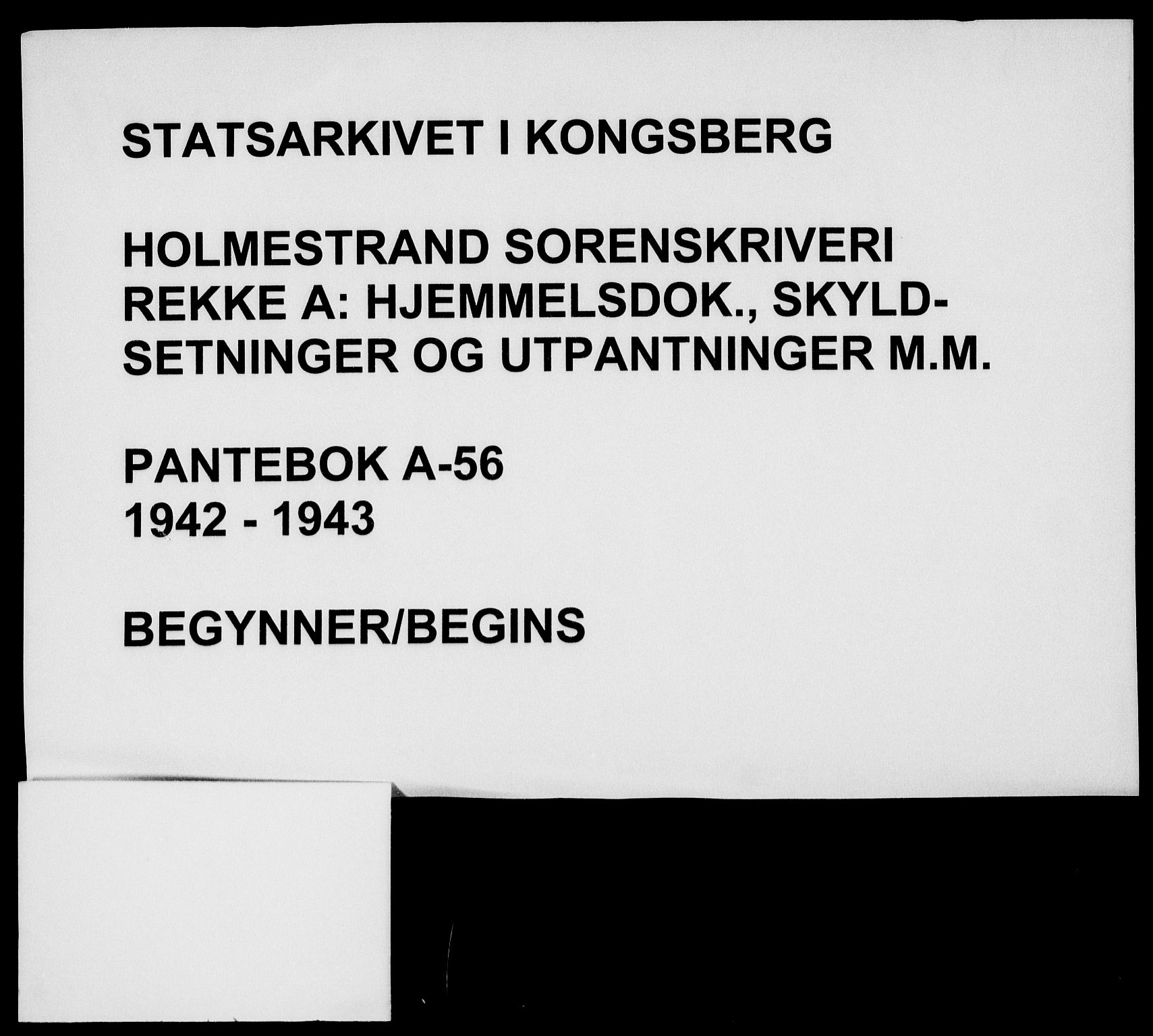 Holmestrand sorenskriveri, SAKO/A-67/G/Ga/Gaa/L0056: Pantebok nr. A-56, 1942-1943