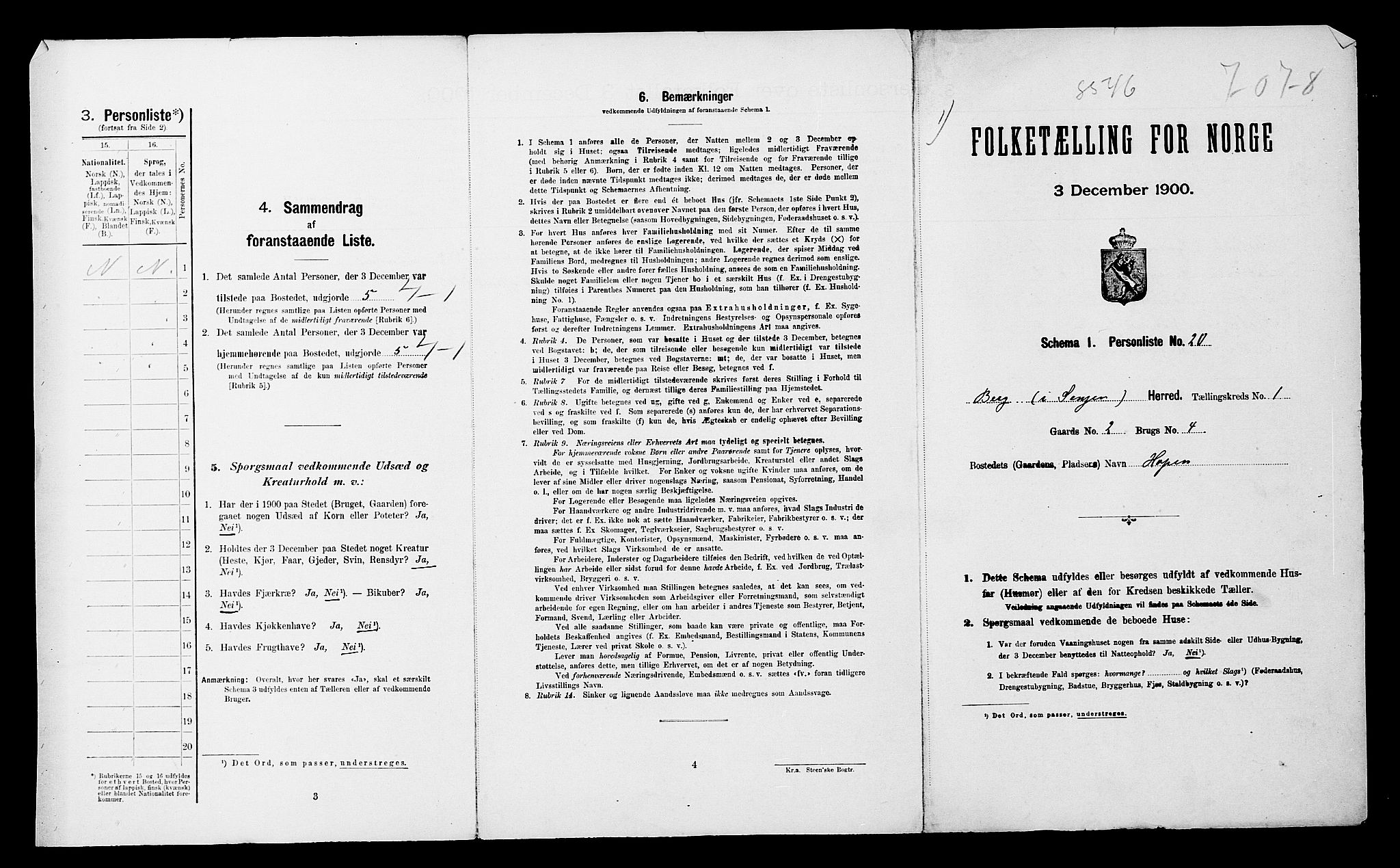 SATØ, Folketelling 1900 for 1929 Berg herred, 1900, s. 20