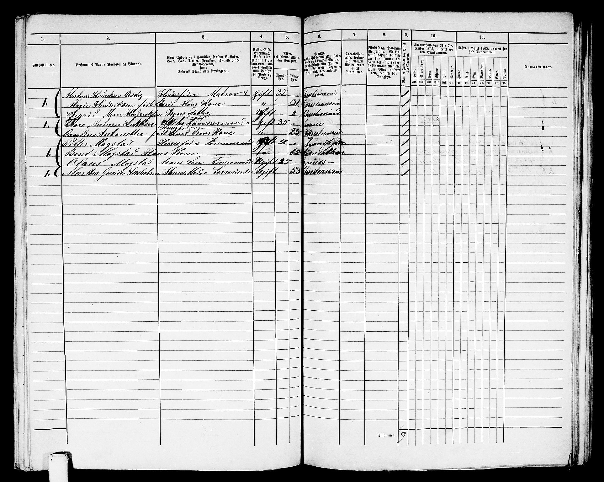 RA, Folketelling 1865 for 1503B Kristiansund prestegjeld, Kristiansund kjøpstad, 1865, s. 850