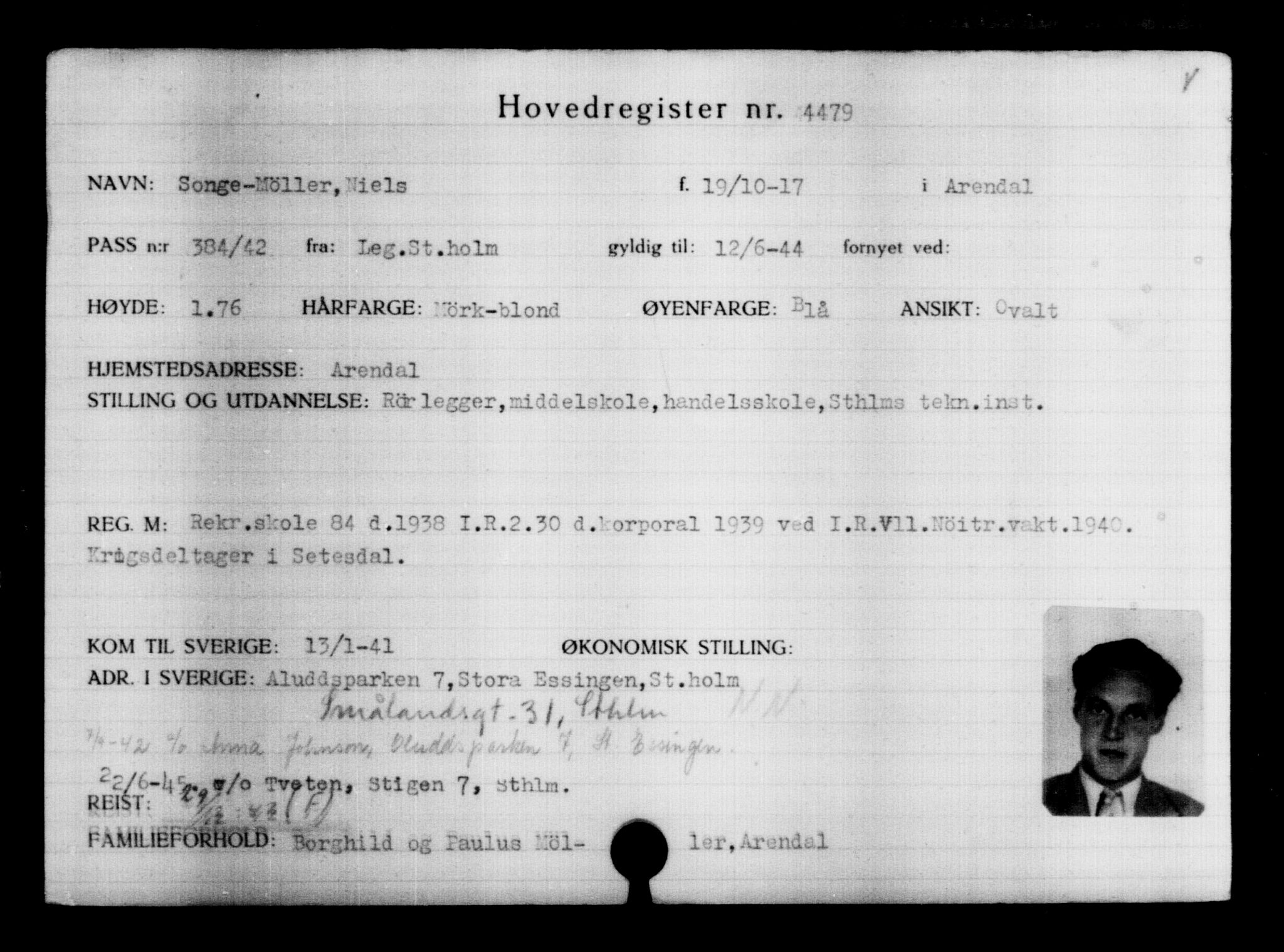 Utenriksstasjonene, Legasjonen i Stockholm, Flyktningkontoret, AV/RA-S-6753/V/Va/L0004: Kjesäterkartoteket, flyktninger med registreringsnr. 3496-6610, 1940-1945, s. 1184