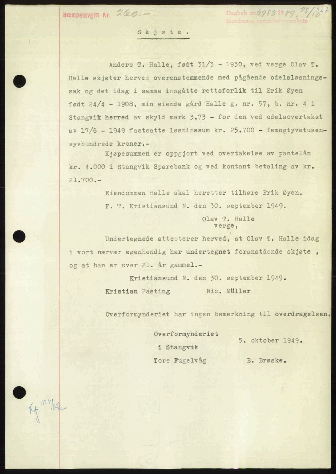 Nordmøre sorenskriveri, SAT/A-4132/1/2/2Ca: Pantebok nr. A112, 1949-1949, Dagboknr: 2983/1949
