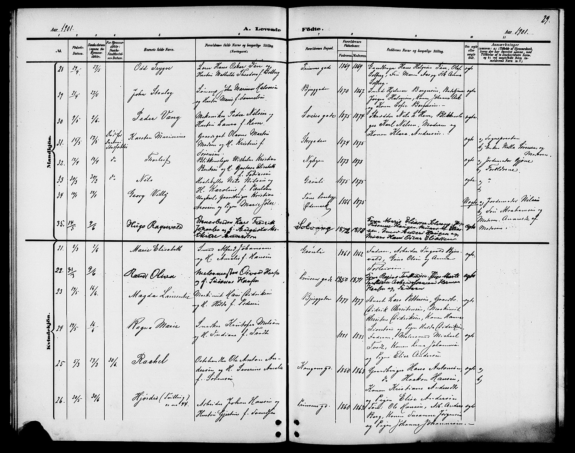 Sandefjord kirkebøker, AV/SAKO-A-315/G/Ga/L0002: Klokkerbok nr. 2, 1899-1903, s. 29