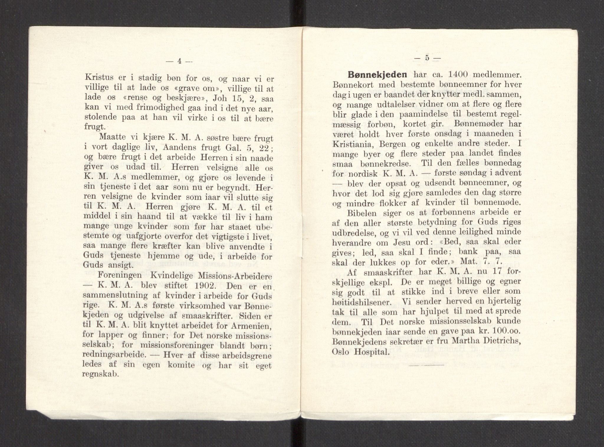 Kvinnelige Misjonsarbeidere, AV/RA-PA-0699/F/Fa/L0001/0007: -- / Årsmeldinger, trykte, 1906-1915