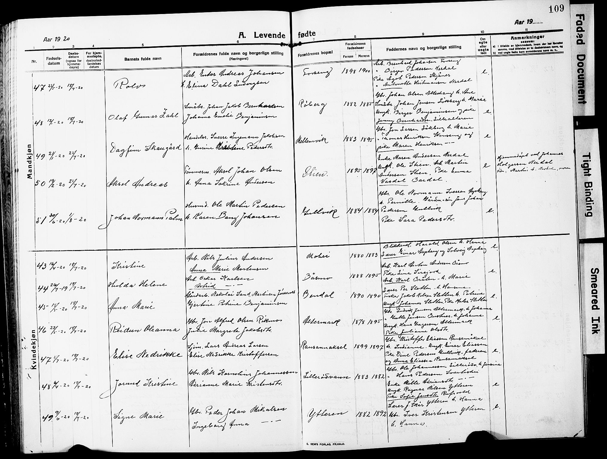 Ministerialprotokoller, klokkerbøker og fødselsregistre - Nordland, AV/SAT-A-1459/827/L0423: Klokkerbok nr. 827C12, 1912-1930, s. 109
