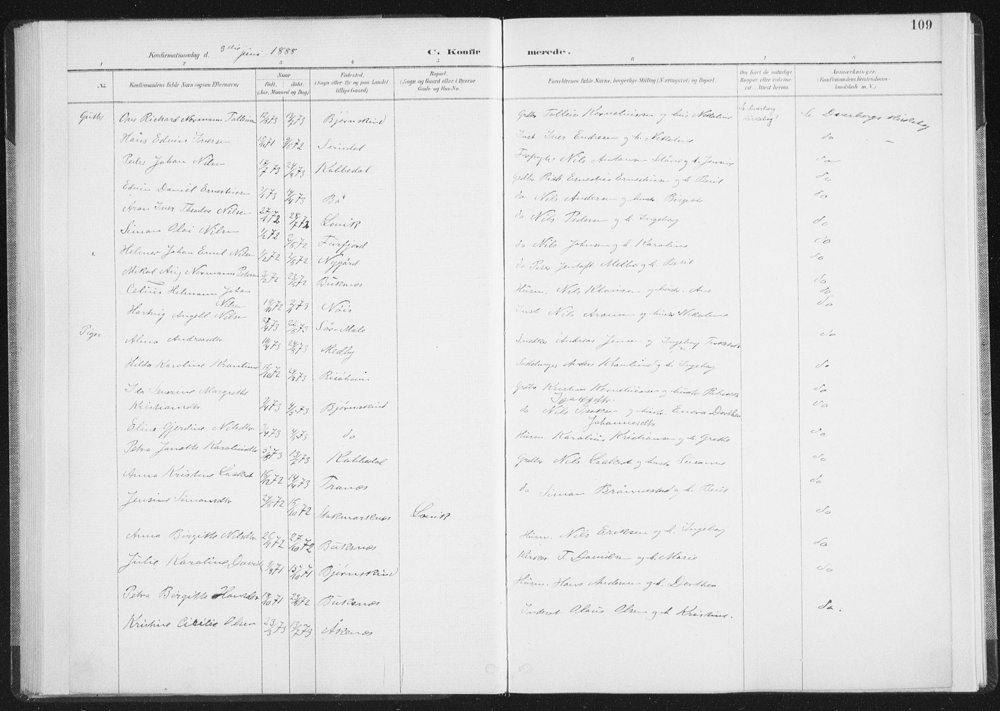 Ministerialprotokoller, klokkerbøker og fødselsregistre - Nordland, SAT/A-1459/898/L1422: Ministerialbok nr. 898A02, 1887-1908, s. 109