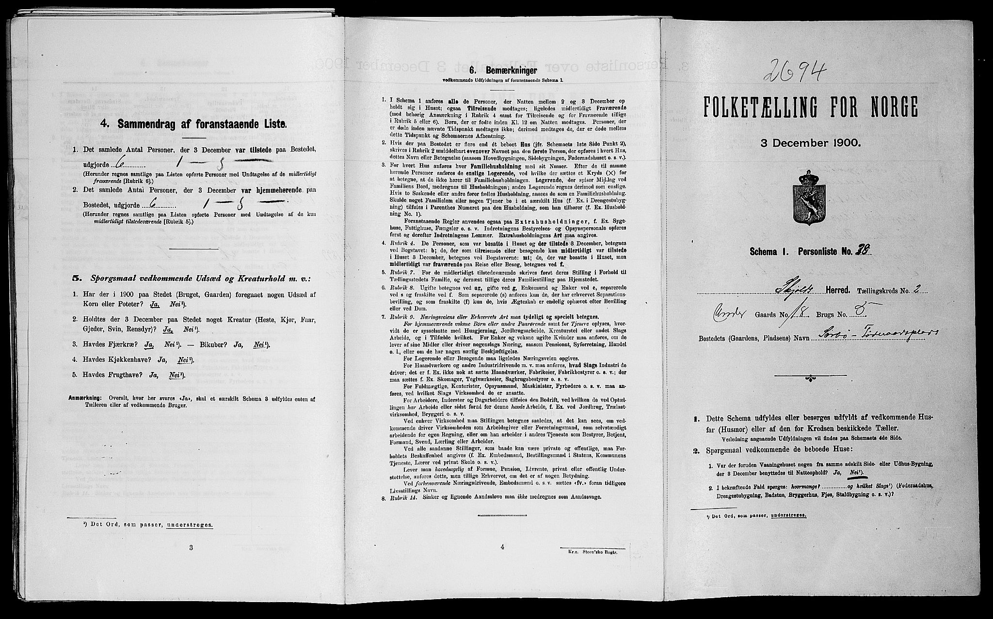 SAST, Folketelling 1900 for 1154 Skjold herred, 1900, s. 249