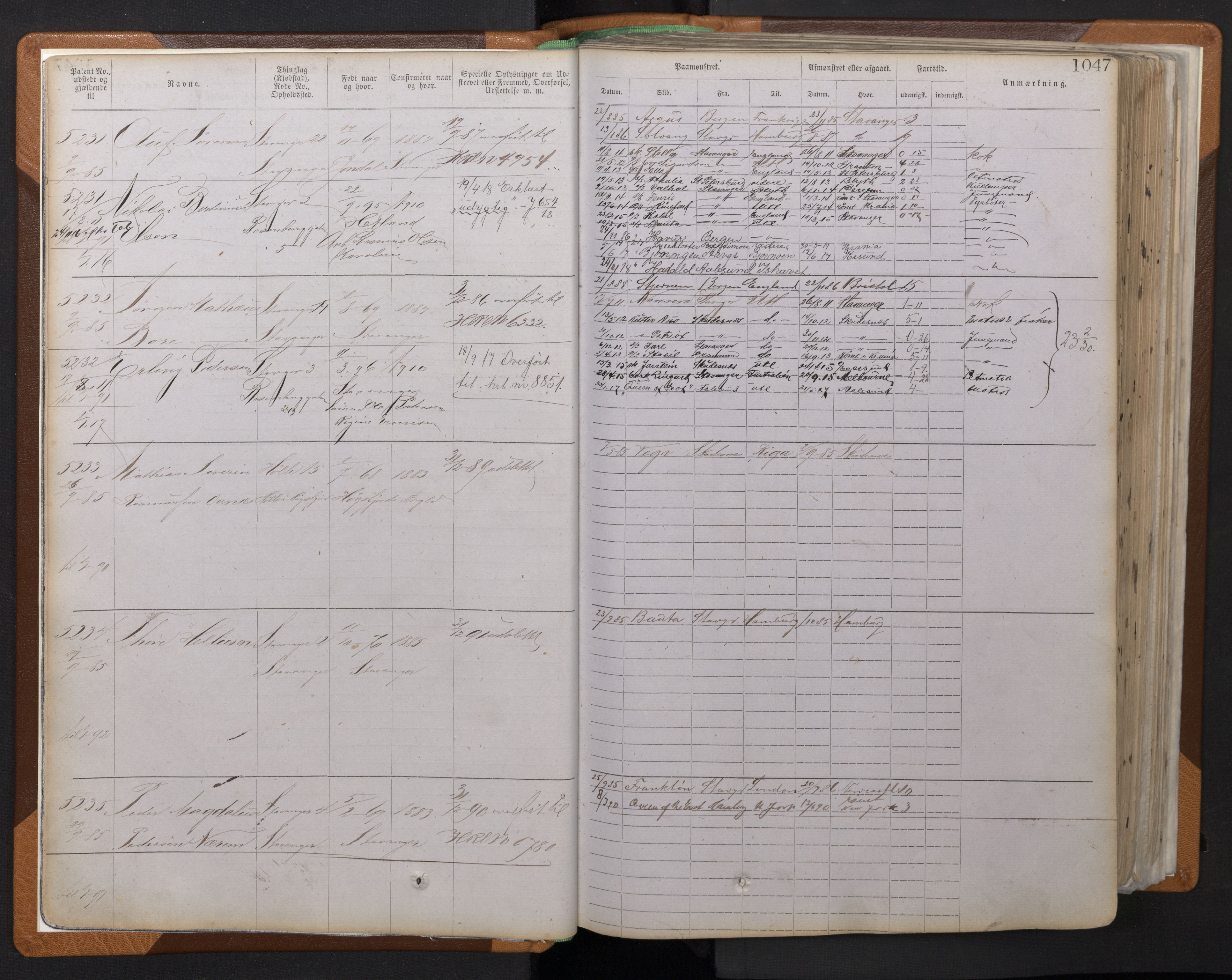 Stavanger sjømannskontor, AV/SAST-A-102006/F/Ff/L0011: Annotasjonsrulle, patentnr. 5225-7180 (dublett), 1887-1900, s. 5