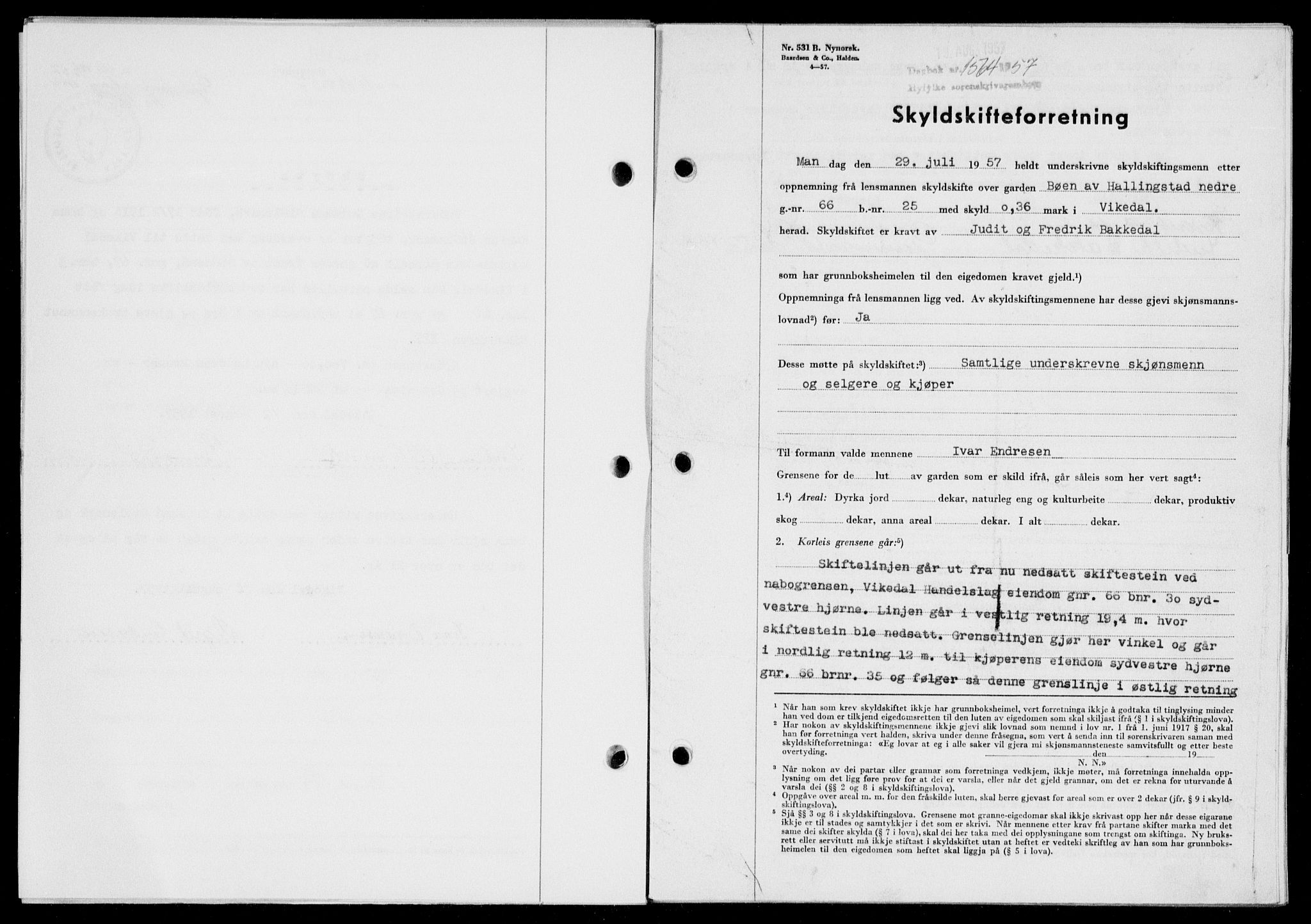 Ryfylke tingrett, SAST/A-100055/001/II/IIB/L0139: Pantebok nr. 118, 1957-1957, Dagboknr: 1564/1957
