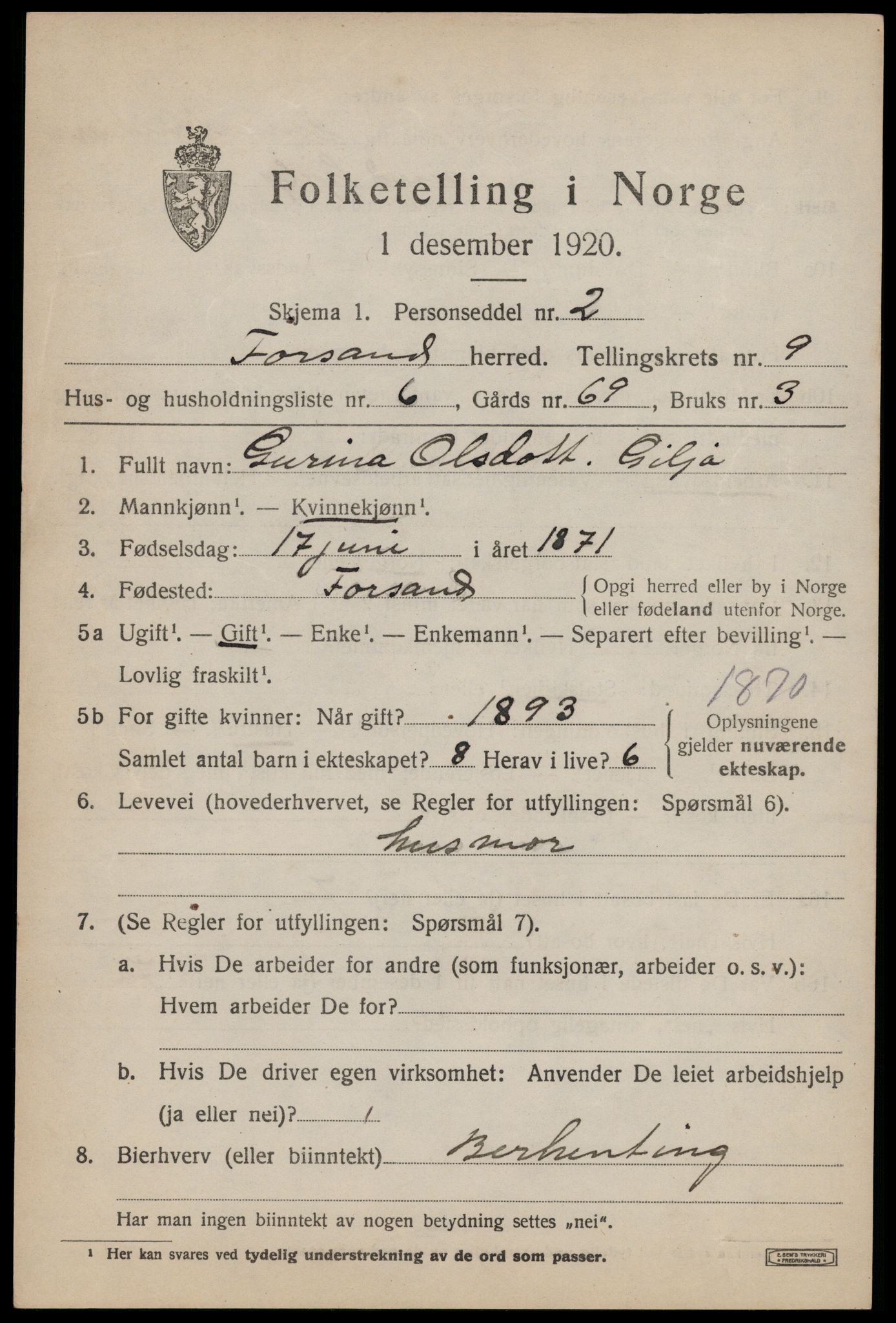 SAST, Folketelling 1920 for 1129 Forsand herred, 1920, s. 4065
