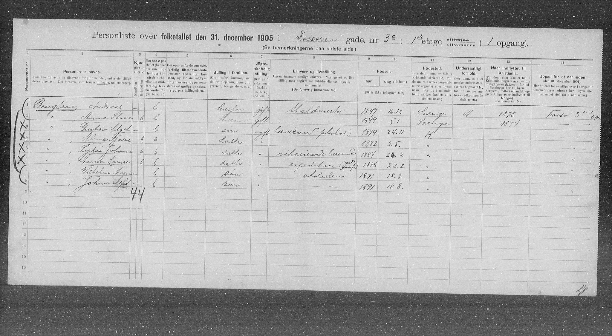 OBA, Kommunal folketelling 31.12.1905 for Kristiania kjøpstad, 1905, s. 12807