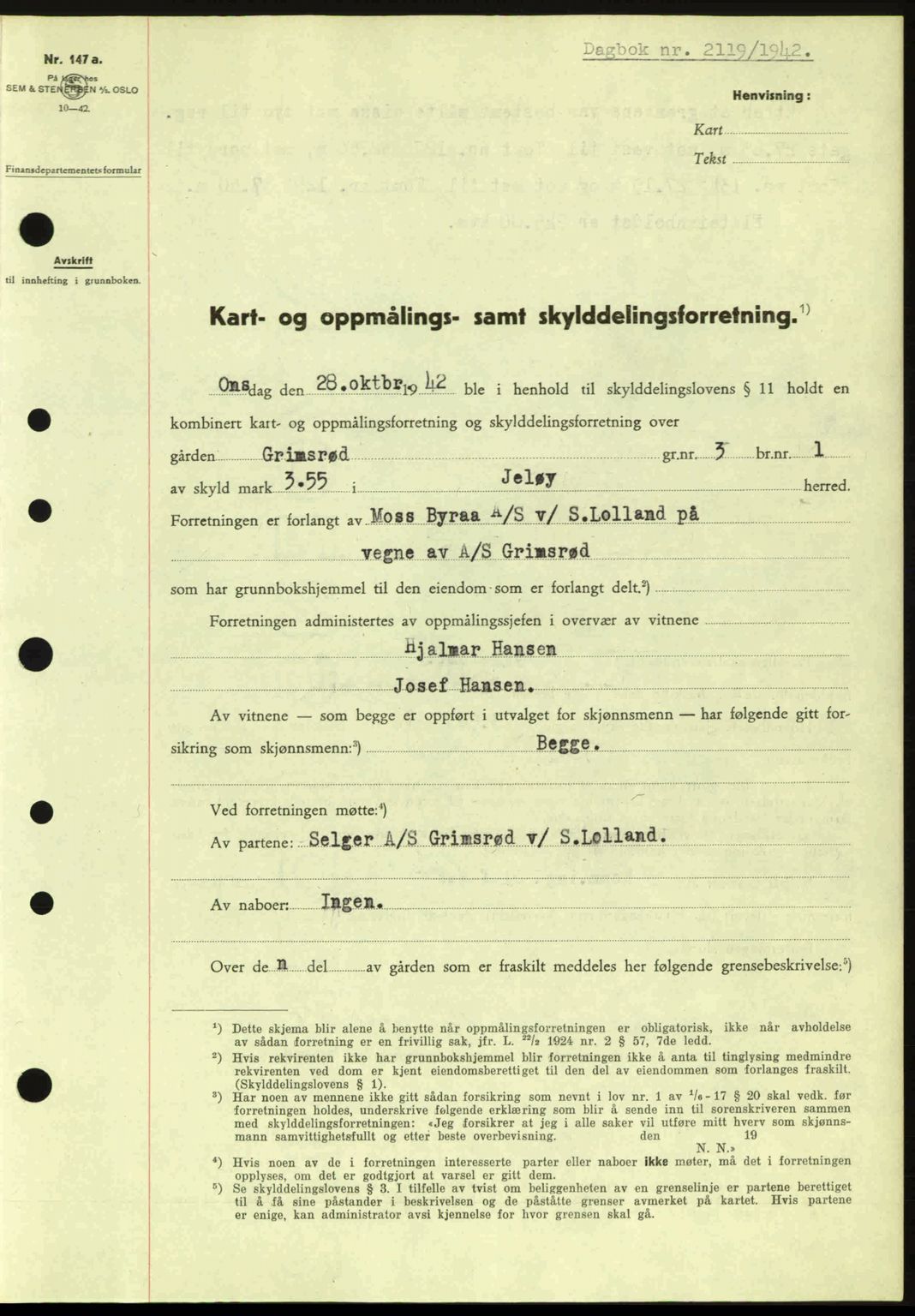 Moss sorenskriveri, SAO/A-10168: Pantebok nr. A10, 1942-1943, Dagboknr: 2119/1942