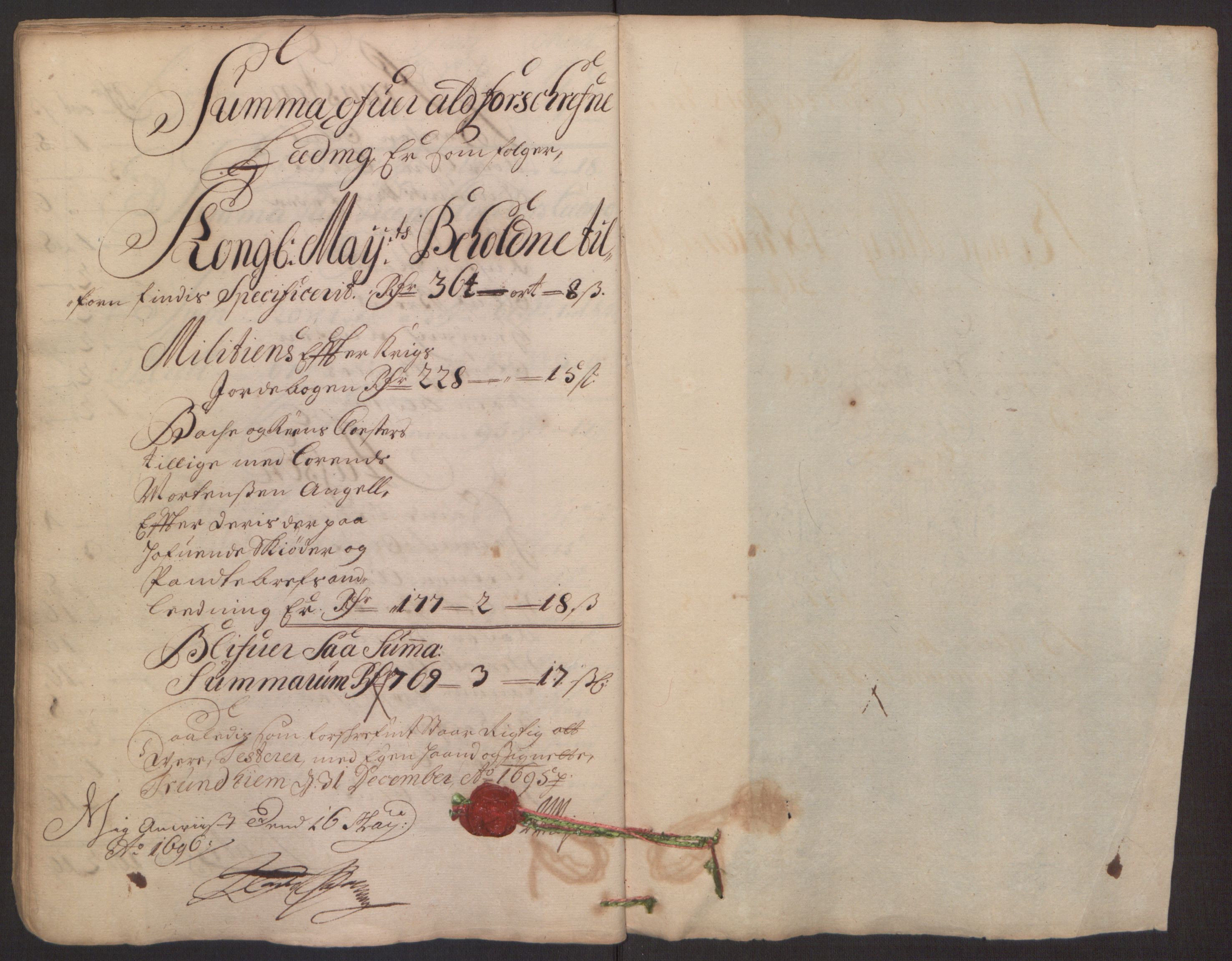Rentekammeret inntil 1814, Reviderte regnskaper, Fogderegnskap, RA/EA-4092/R62/L4187: Fogderegnskap Stjørdal og Verdal, 1695, s. 46