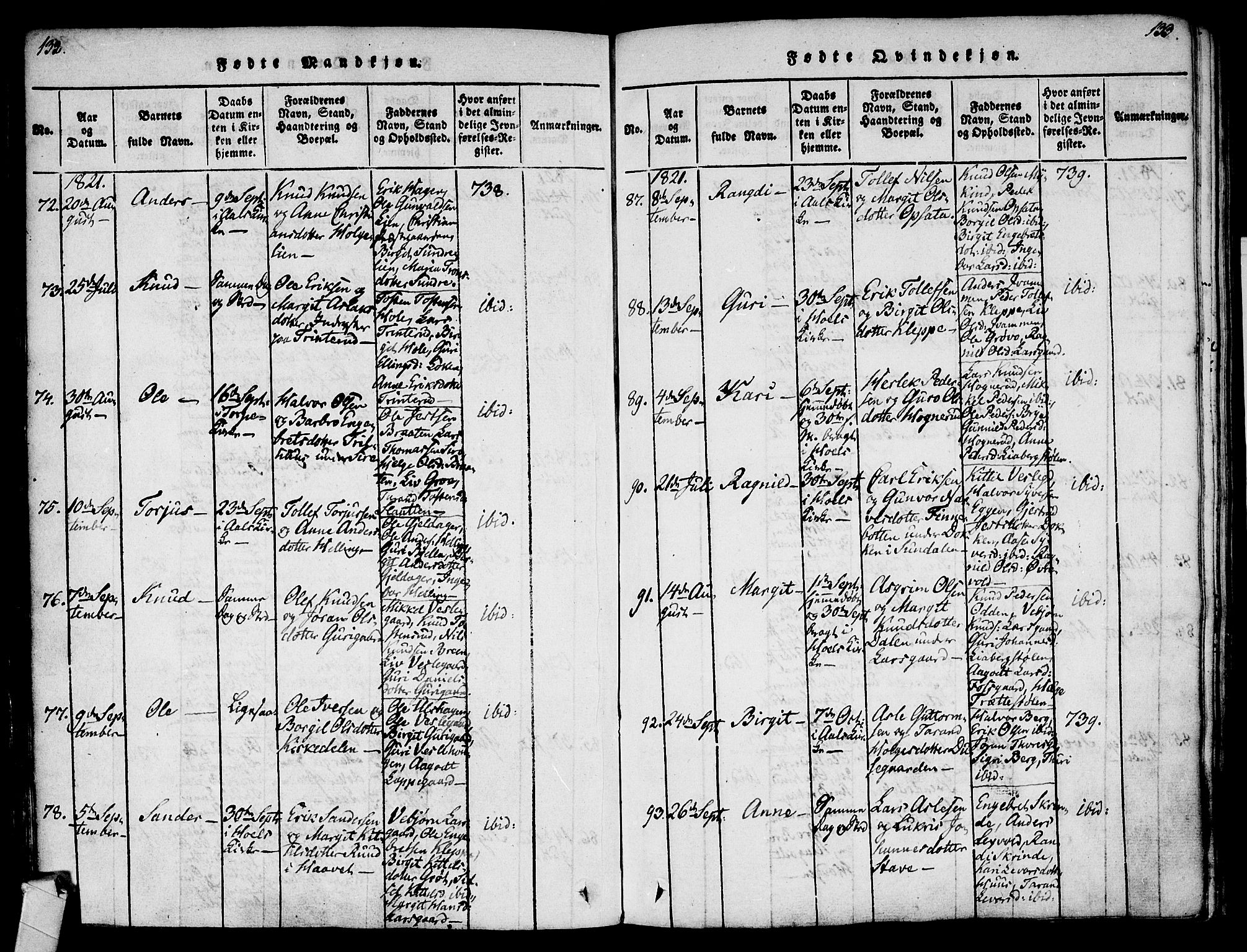 Ål kirkebøker, AV/SAKO-A-249/F/Fa/L0004: Ministerialbok nr. I 4, 1815-1825, s. 132-133