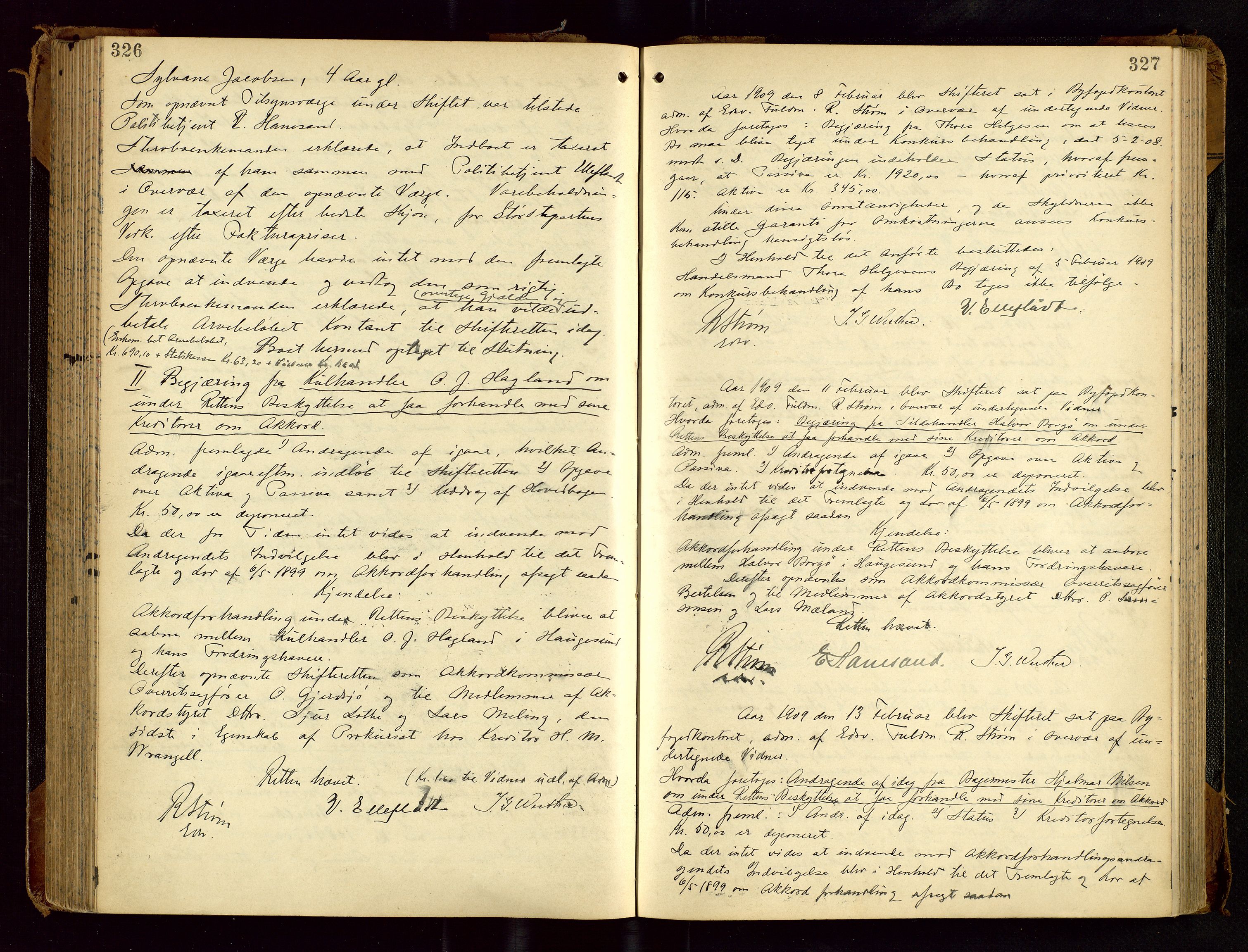 Haugesund tingrett, AV/SAST-A-101415/01/IV/IVC/L0001: Skifteforhandlingsprotokoll, med register, 1900-1912, s. 326-327