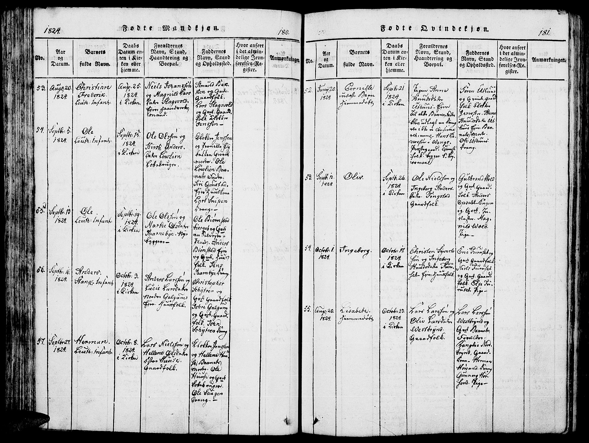 Romedal prestekontor, AV/SAH-PREST-004/K/L0002: Ministerialbok nr. 2, 1814-1828, s. 180-181