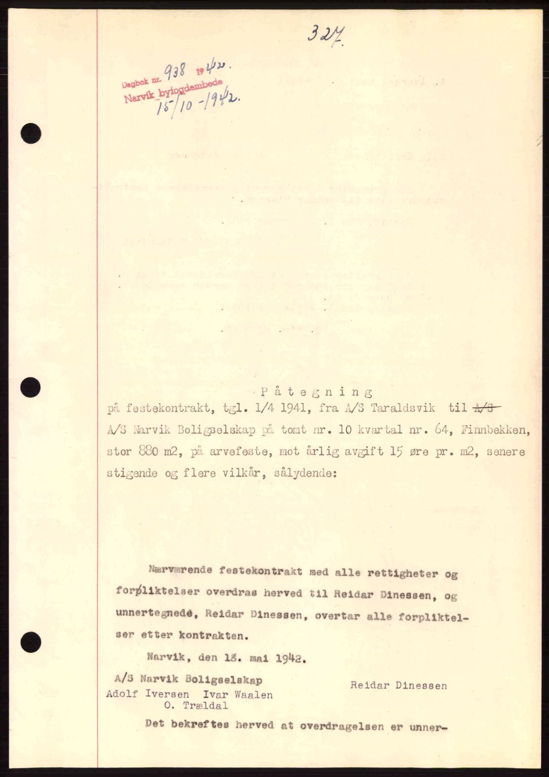 Narvik sorenskriveri, SAT/A-0002/1/2/2C/2Ca: Pantebok nr. A19, 1942-1943, Dagboknr: 938/1942