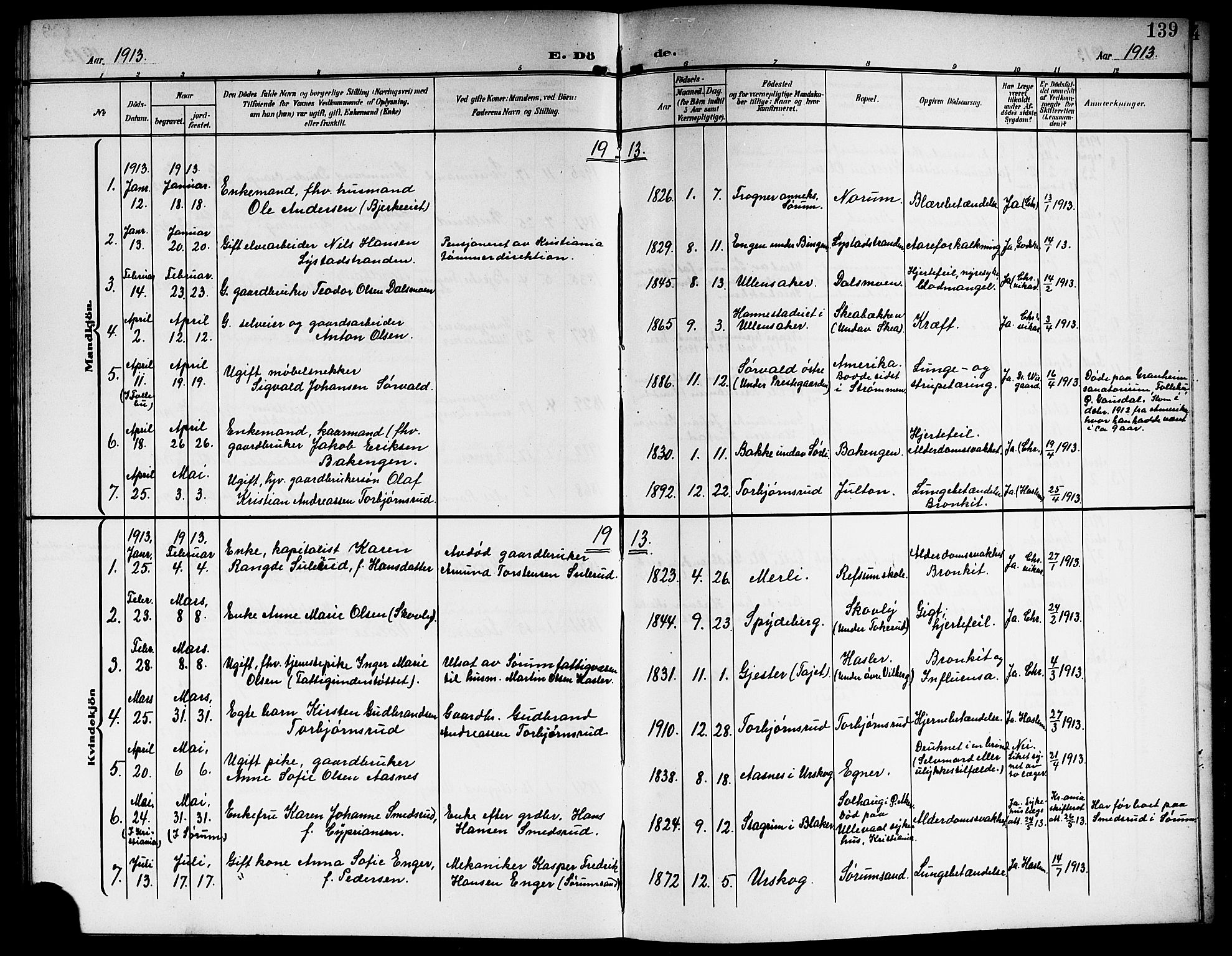 Sørum prestekontor Kirkebøker, SAO/A-10303/G/Ga/L0007: Klokkerbok nr. I 7, 1907-1917, s. 139