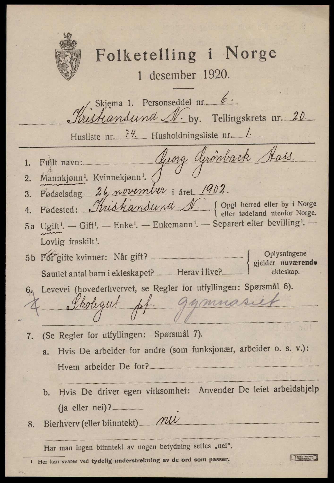 SAT, Folketelling 1920 for 1503 Kristiansund kjøpstad, 1920, s. 41451