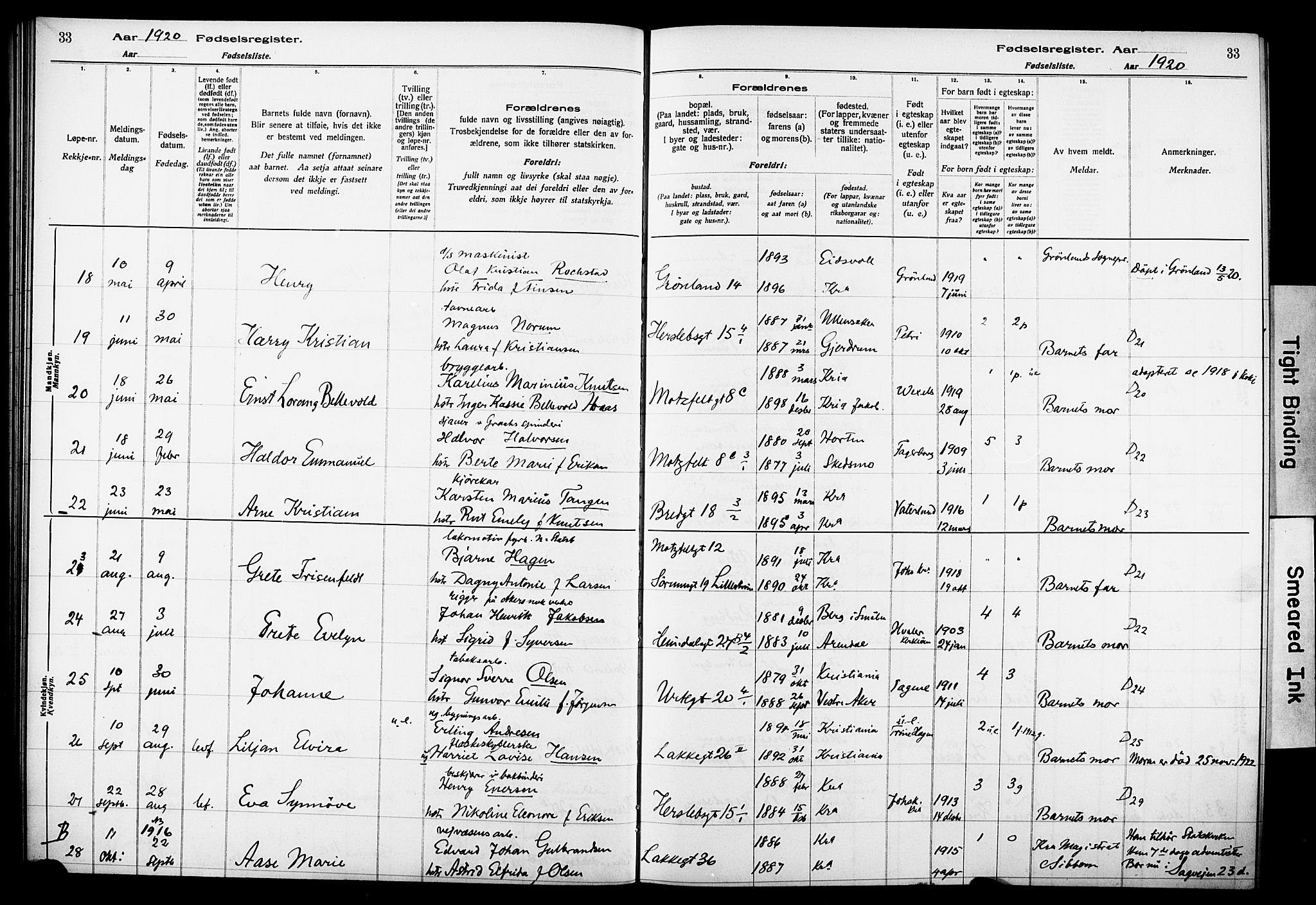 Wexel prestekontor Kirkebøker, AV/SAO-A-10879/J/L0001: Fødselsregister nr. 1, 1916-1930, s. 33