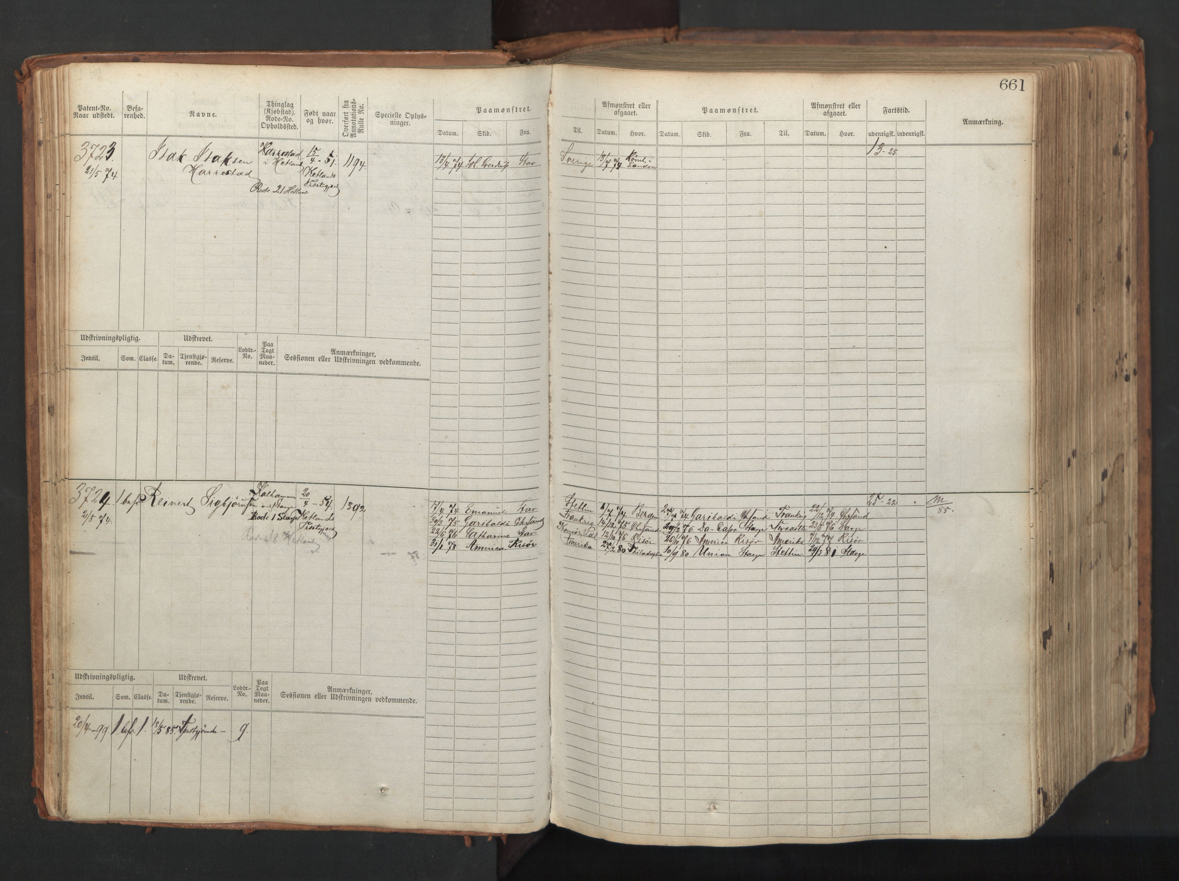 Stavanger sjømannskontor, AV/SAST-A-102006/F/Fb/Fbb/L0008: Sjøfartshovedrulle, patentnr. 3605-4804, 1873, s. 74