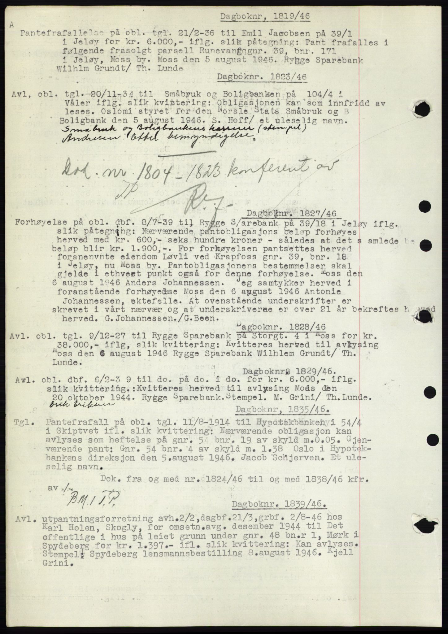 Moss sorenskriveri, SAO/A-10168: Pantebok nr. C10, 1938-1950, Dagboknr: 1819/1946