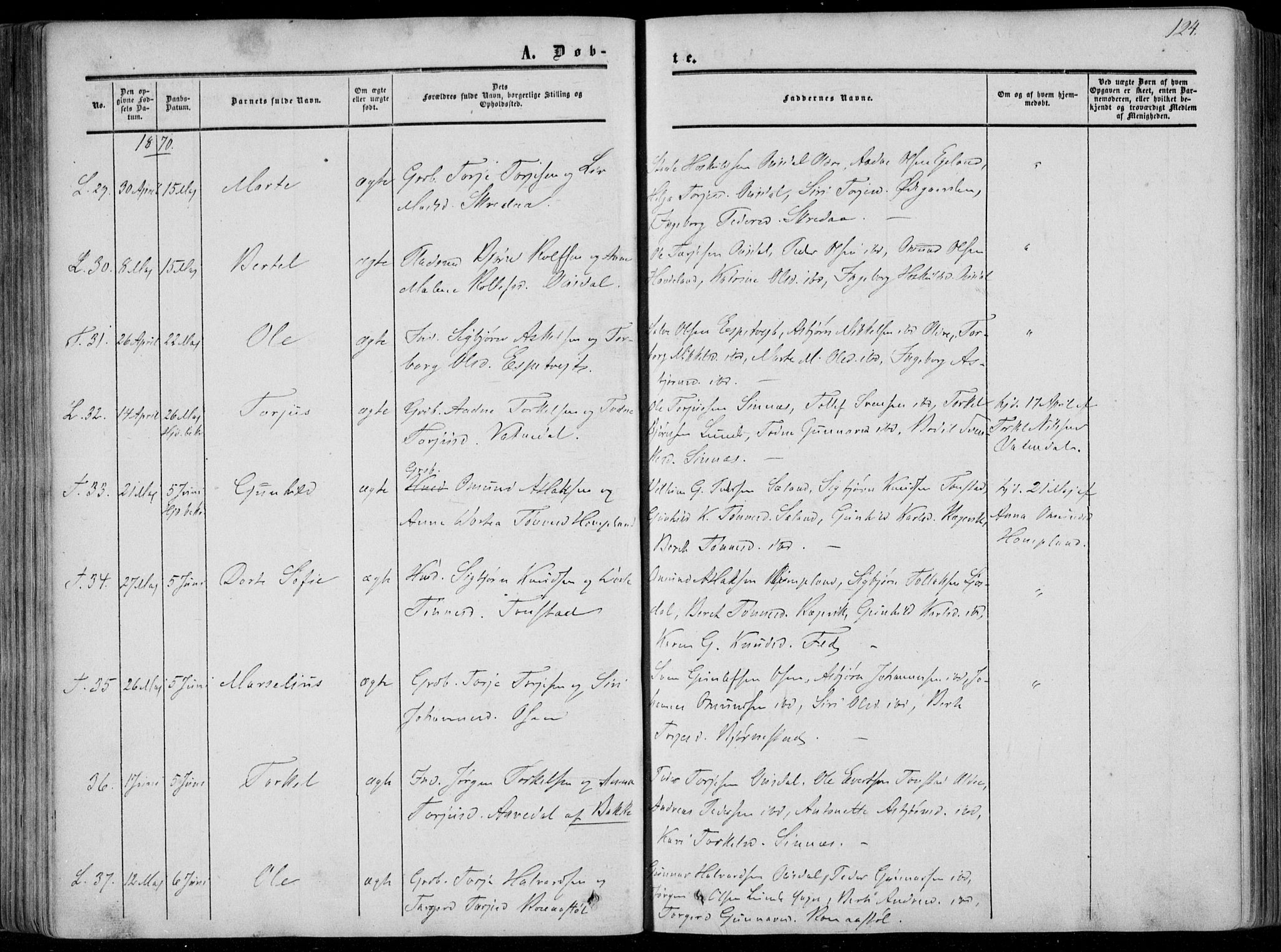 Sirdal sokneprestkontor, AV/SAK-1111-0036/F/Fa/Fab/L0002: Ministerialbok nr. A 2, 1855-1874, s. 124