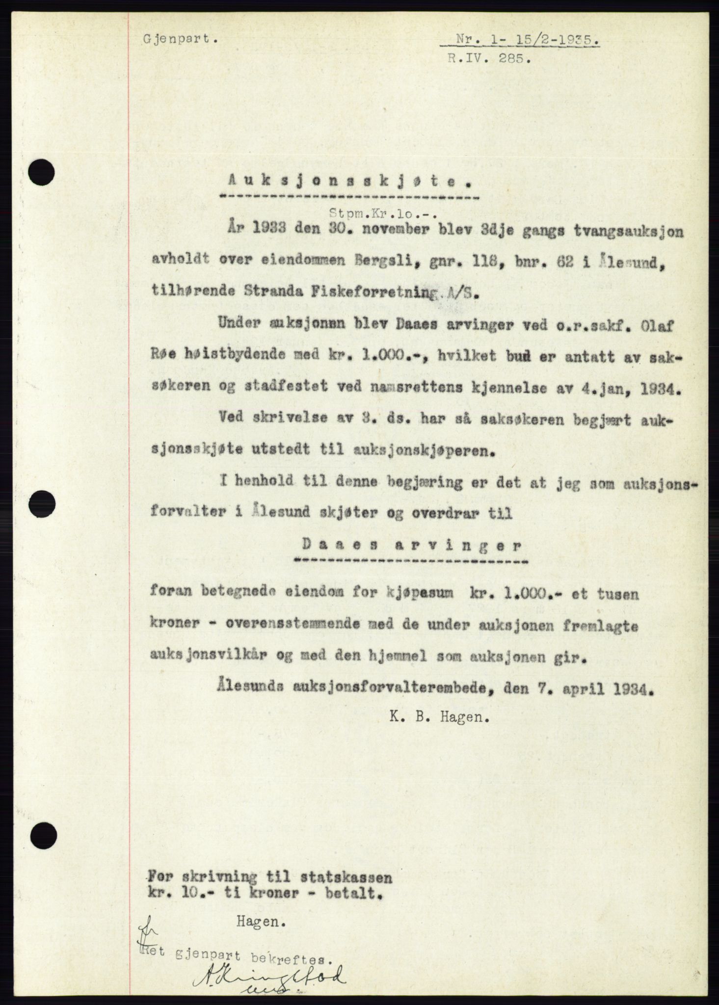 Ålesund byfogd, SAT/A-4384: Pantebok nr. 32, 1934-1935, Tingl.dato: 15.02.1935