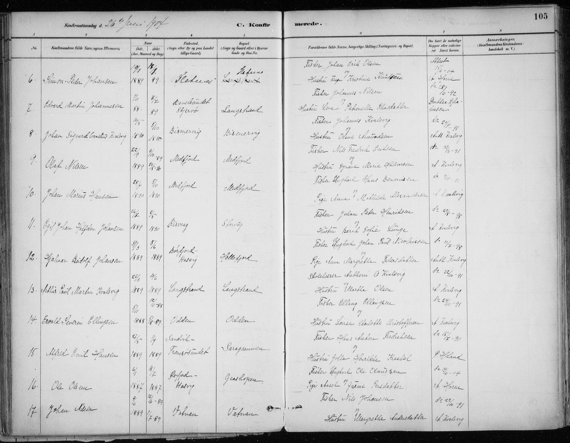 Hammerfest sokneprestkontor, AV/SATØ-S-1347/H/Ha/L0013.kirke: Ministerialbok nr. 13, 1898-1917, s. 105