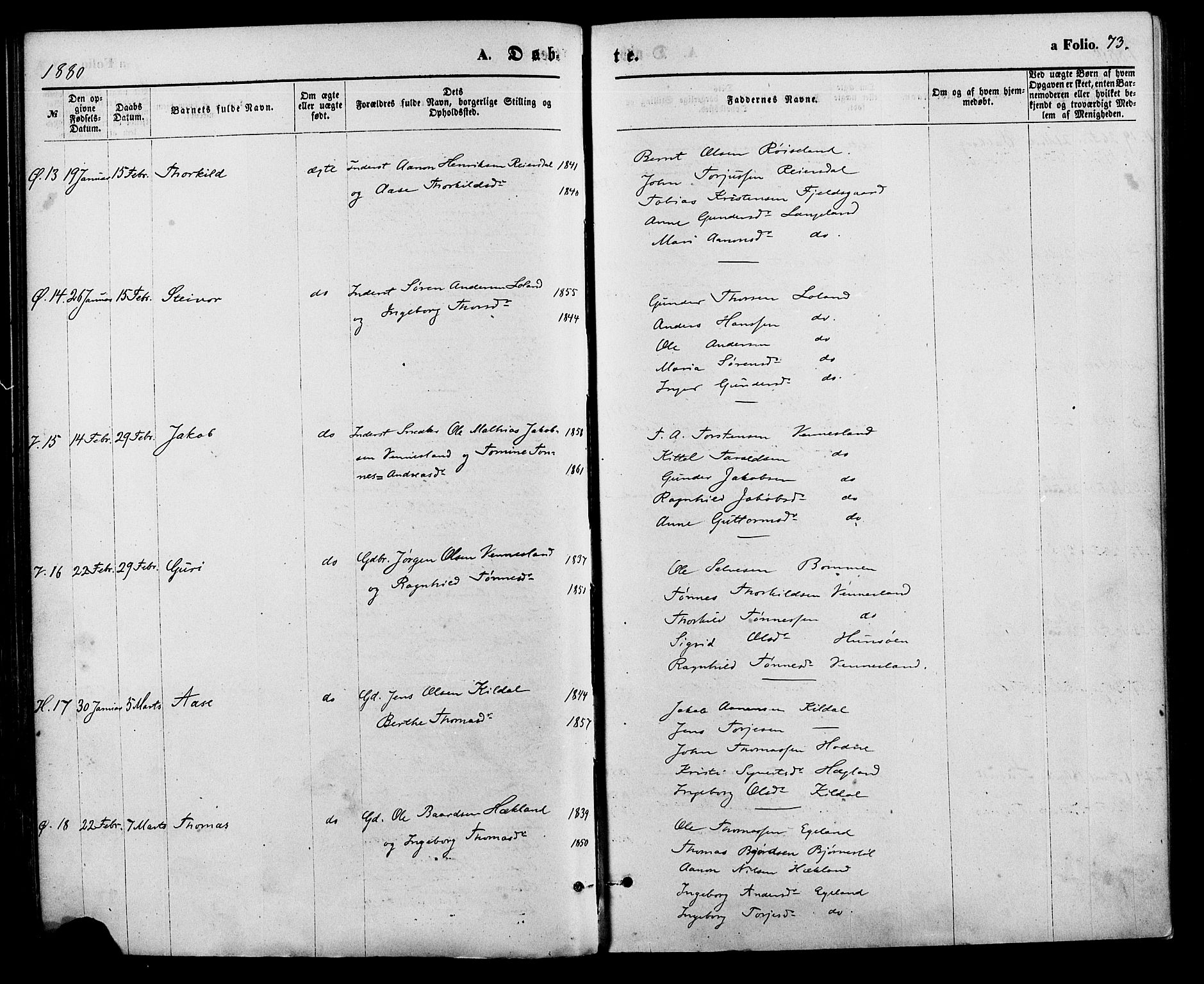 Vennesla sokneprestkontor, AV/SAK-1111-0045/Fa/Fac/L0008: Ministerialbok nr. A 8, 1874-1883, s. 73