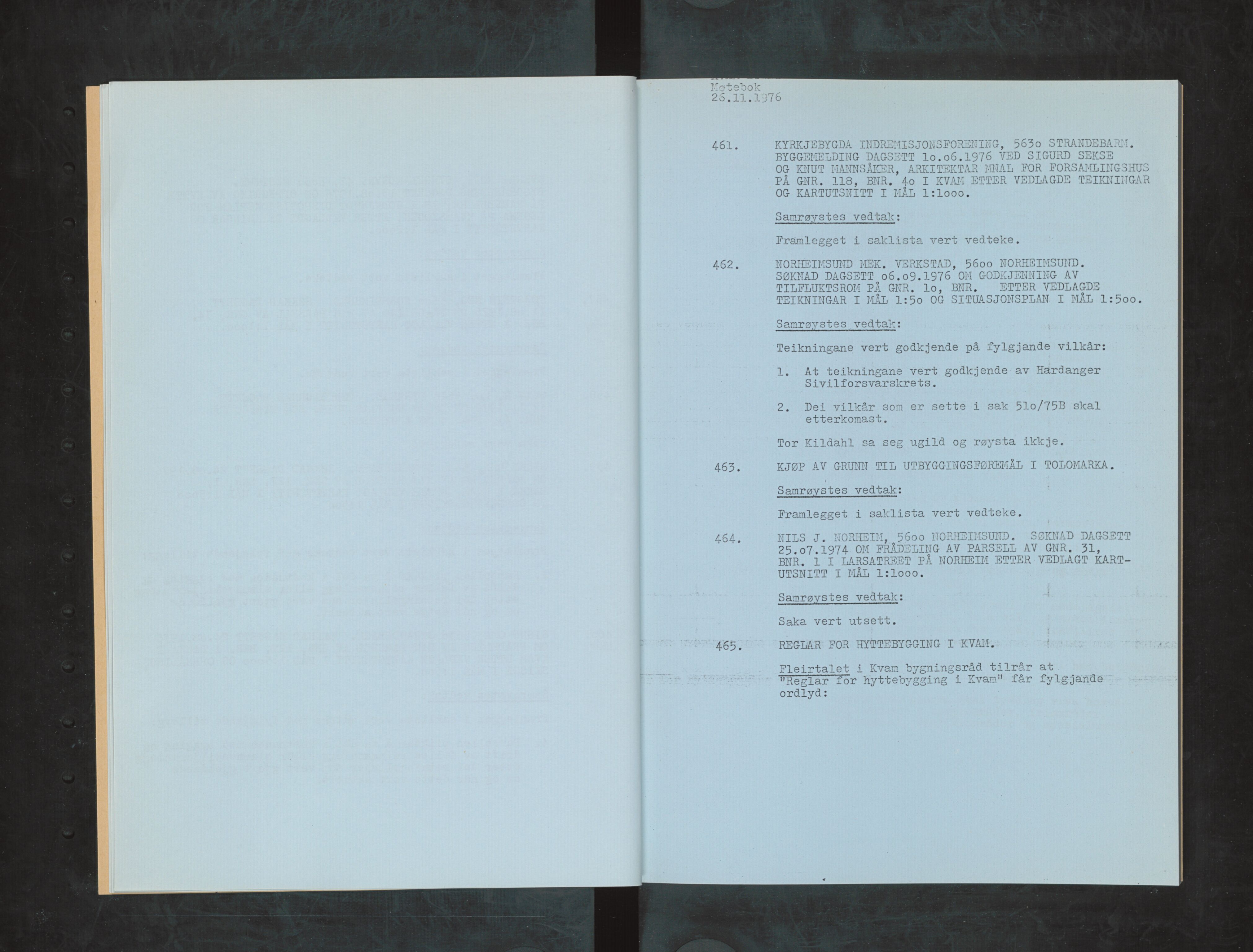 Kvam herad. Bygningsrådet, IKAH/1238-511/A/Ab/L0057: Utskrift av møtebok for Kvam bygningsråd, 1976