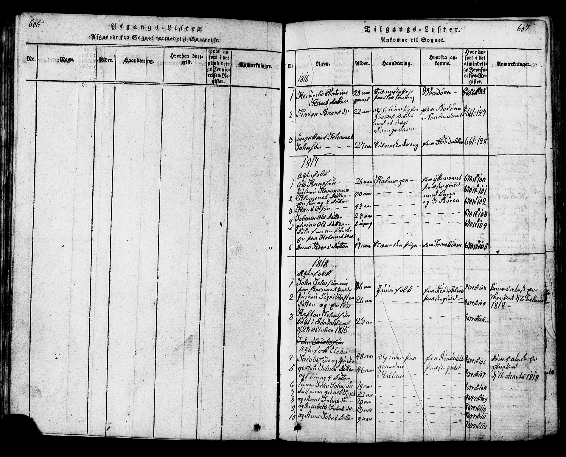 Ministerialprotokoller, klokkerbøker og fødselsregistre - Nord-Trøndelag, AV/SAT-A-1458/717/L0169: Klokkerbok nr. 717C01, 1816-1834, s. 606-607