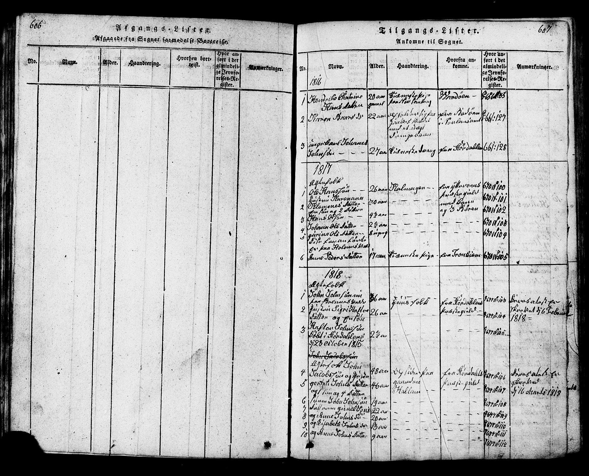 Ministerialprotokoller, klokkerbøker og fødselsregistre - Nord-Trøndelag, SAT/A-1458/717/L0169: Klokkerbok nr. 717C01, 1816-1834, s. 606-607