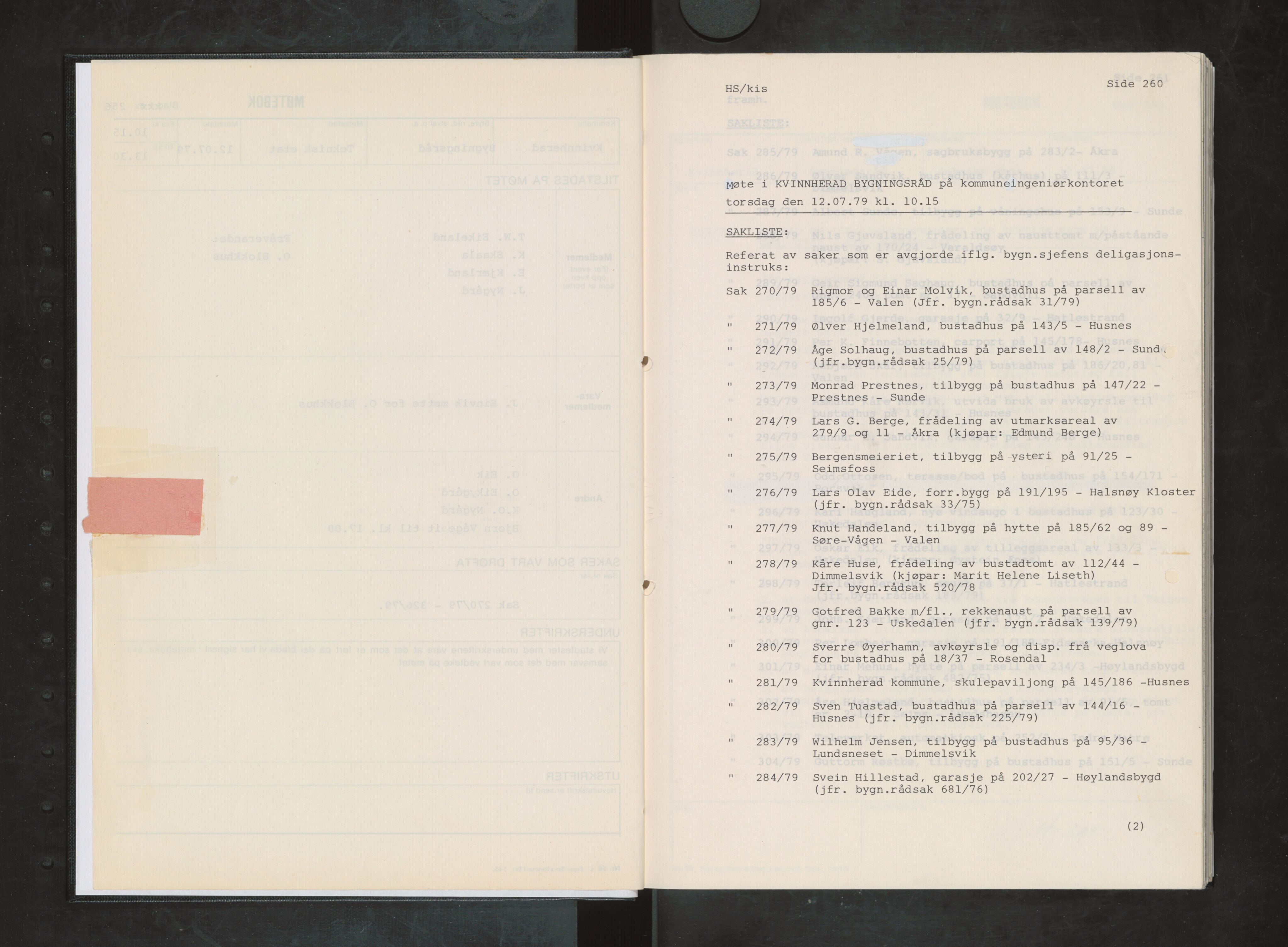 Kvinnherad kommune. Bygningsrådet , IKAH/1224-511/A/Aa/L0021: Møtebøker for bygningsrådet , 1979